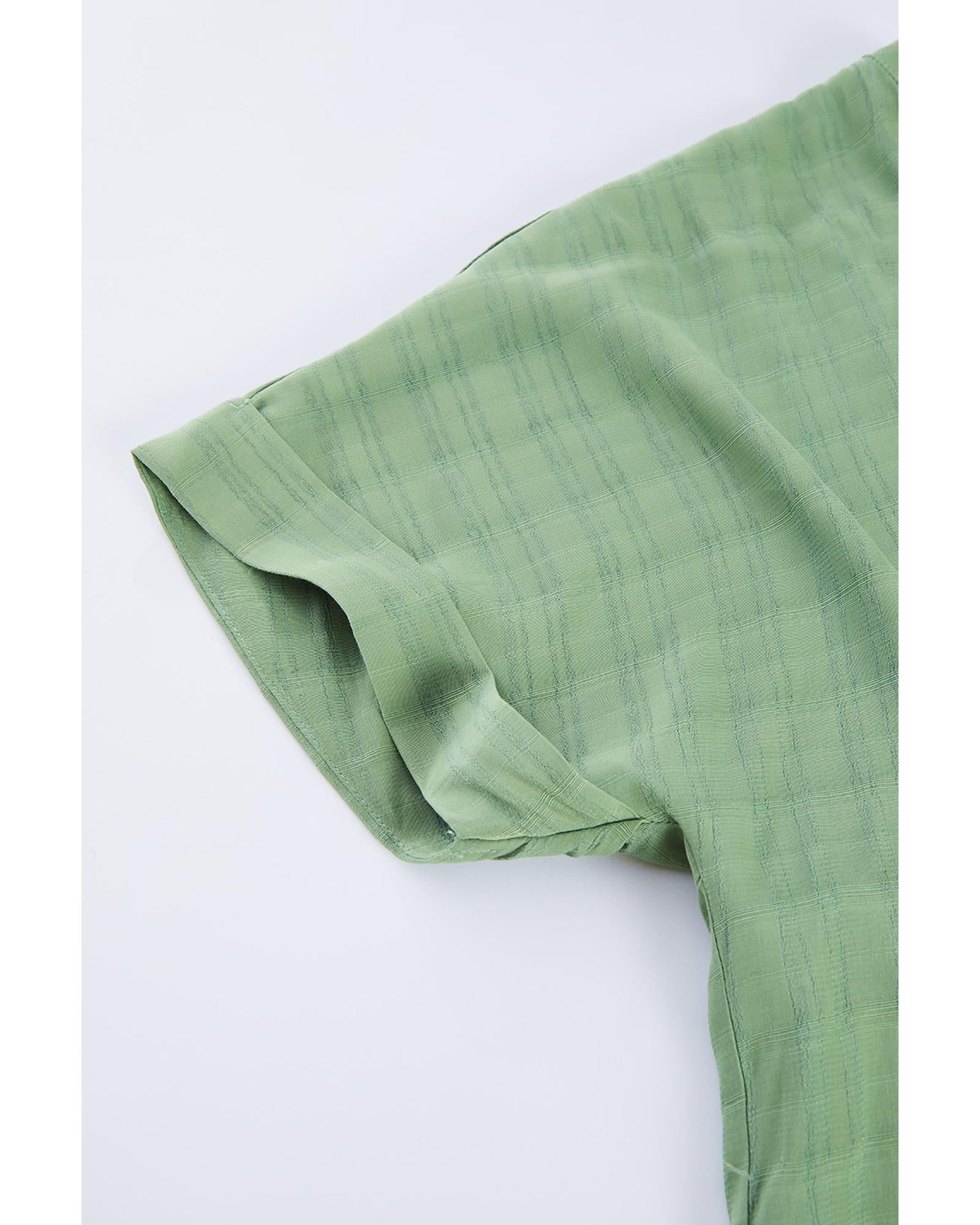 Azura Exchange Plaid Print V Neck Short Sleeve Shirt - M