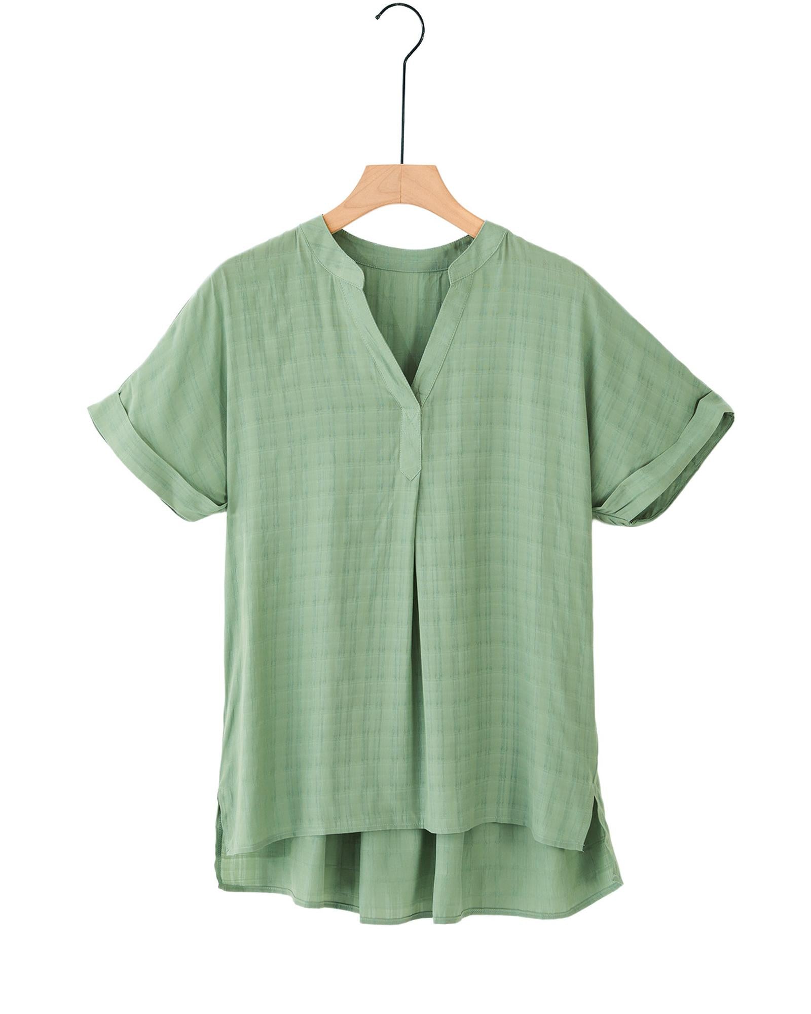 Azura Exchange Plaid Print V Neck Short Sleeve Shirt - M