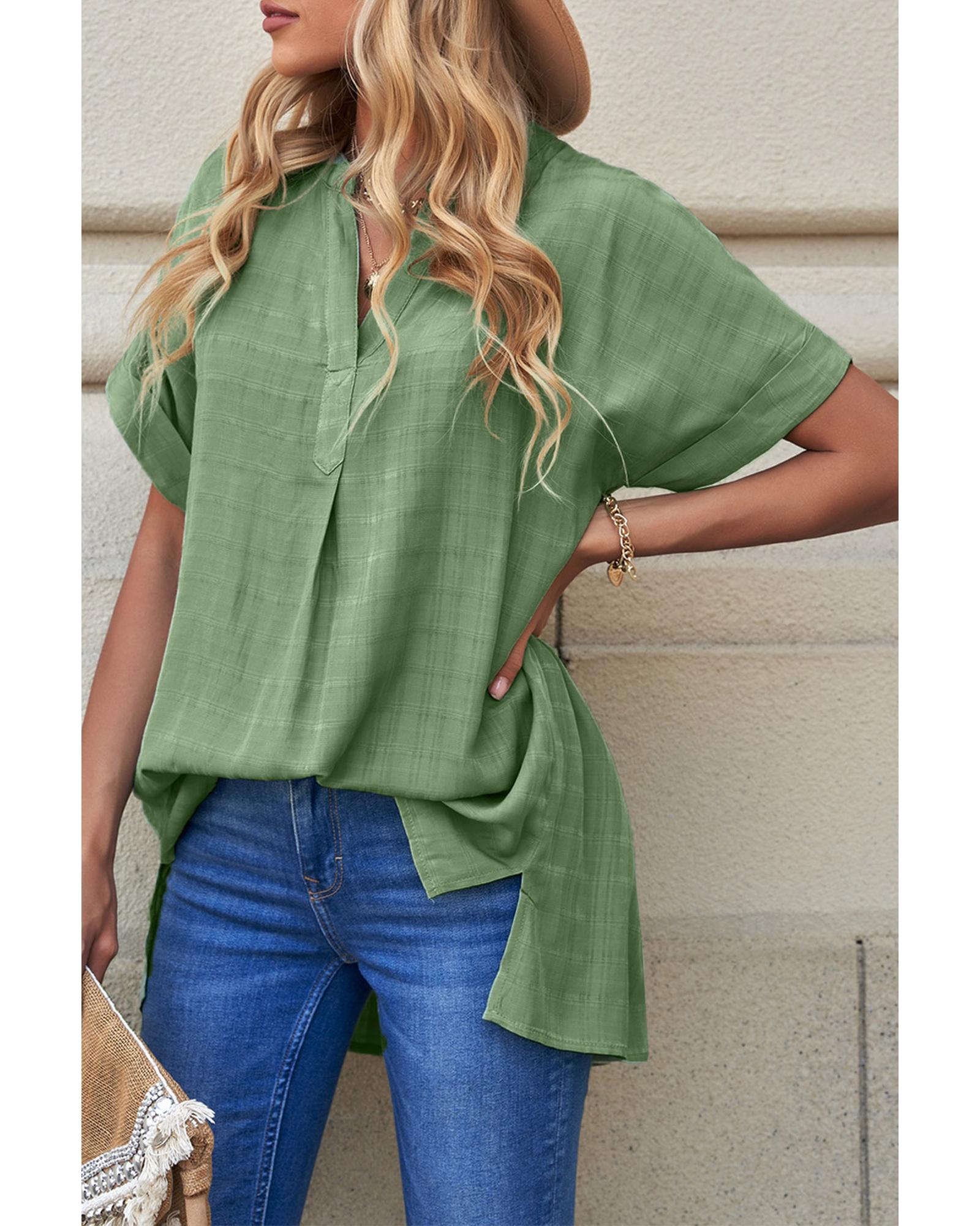 Azura Exchange Plaid Print V Neck Short Sleeve Shirt - M