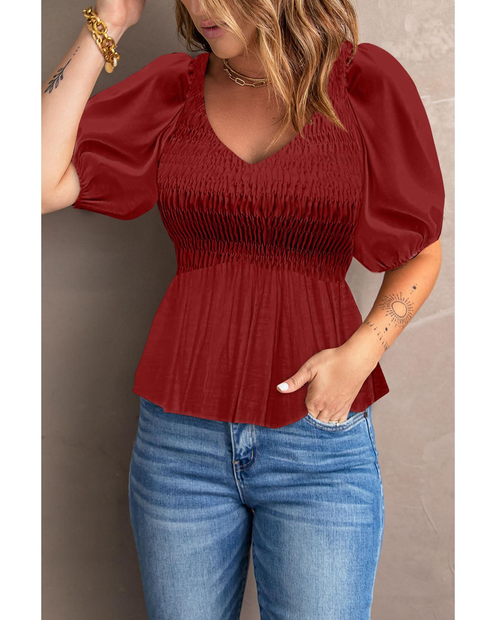 Azura Exchange Puff Sleeve Smocked Top - S