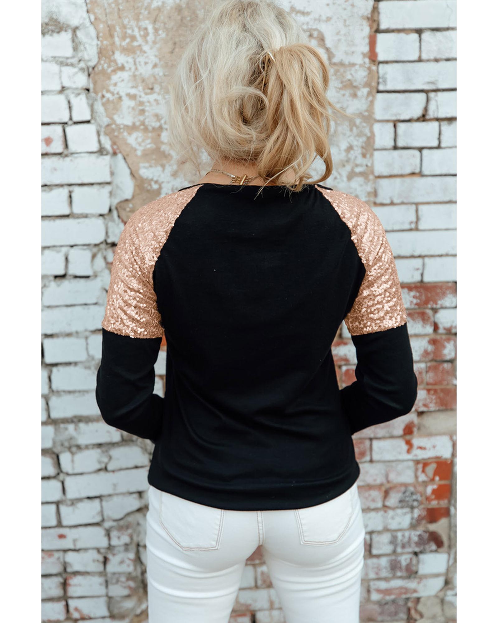 Azura Exchange Sequin Shoulder Long Sleeve Top - M