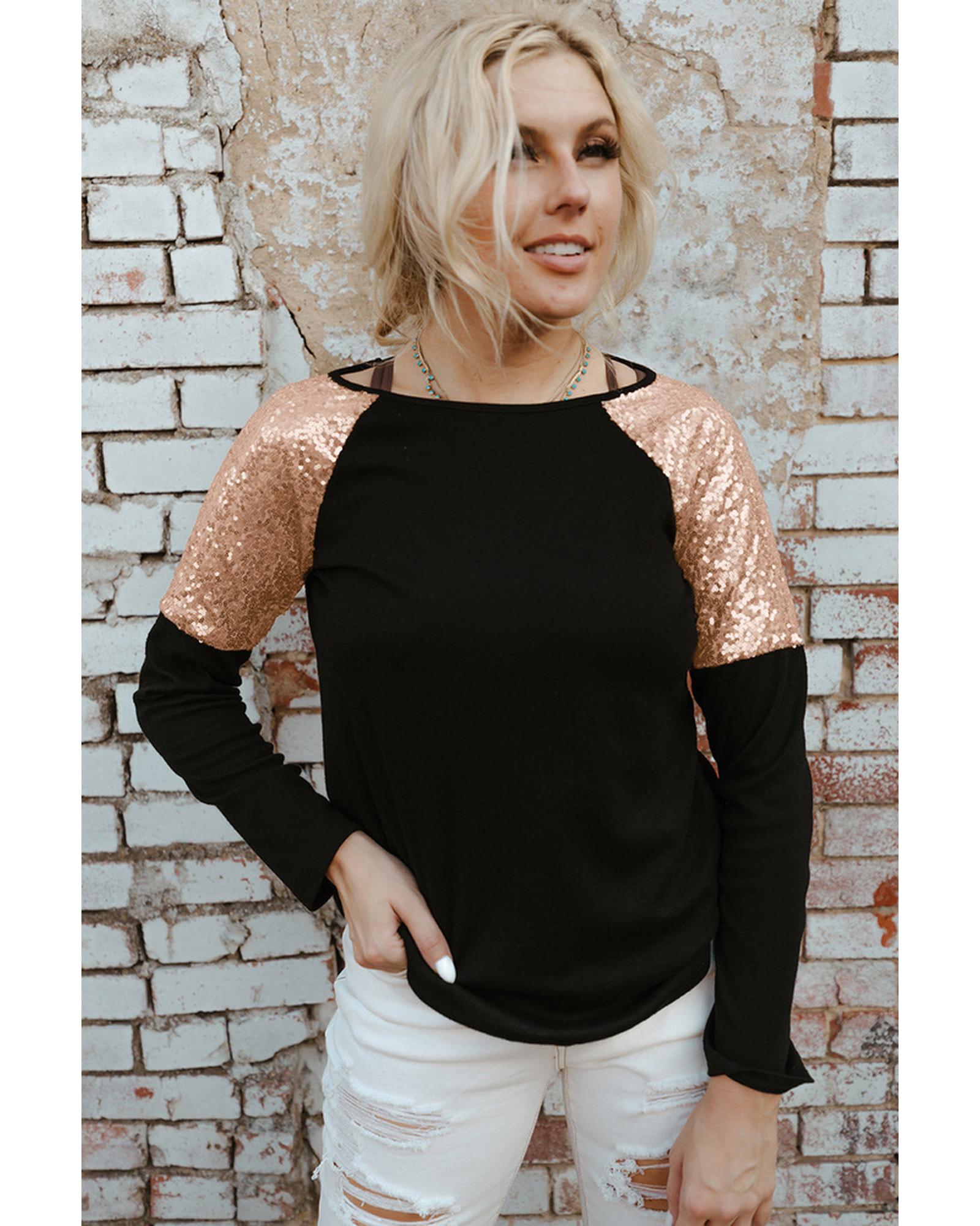 Azura Exchange Sequin Shoulder Long Sleeve Top - M