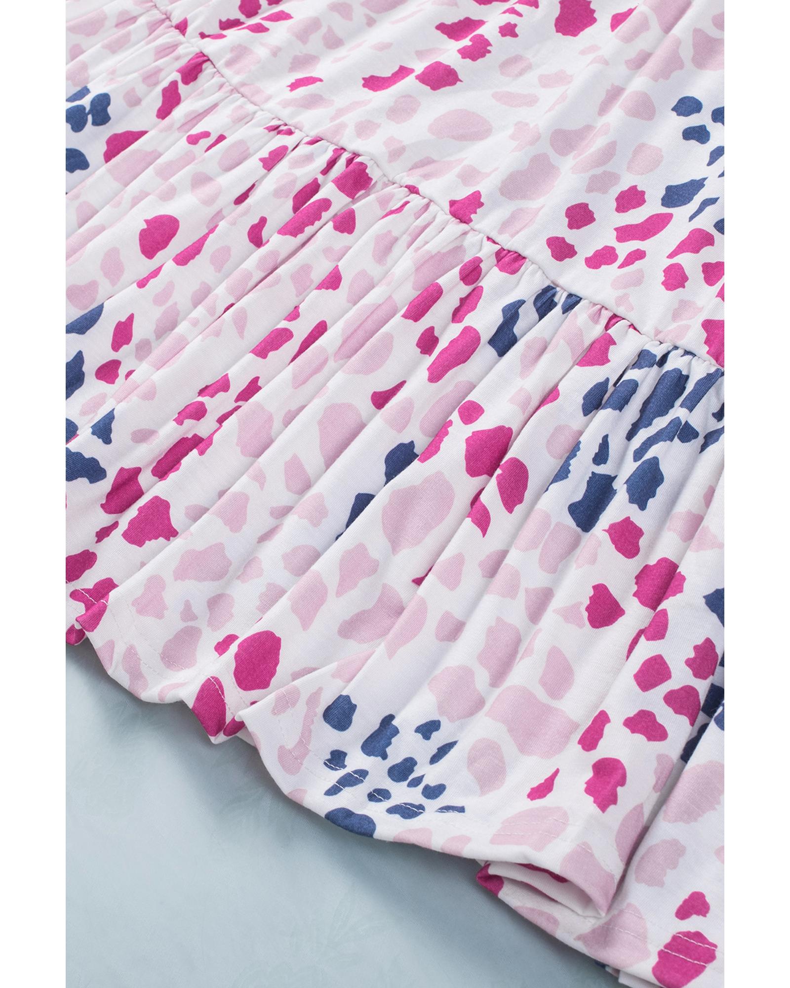 Spotted Print Ruffled V Neck Tank Top - S