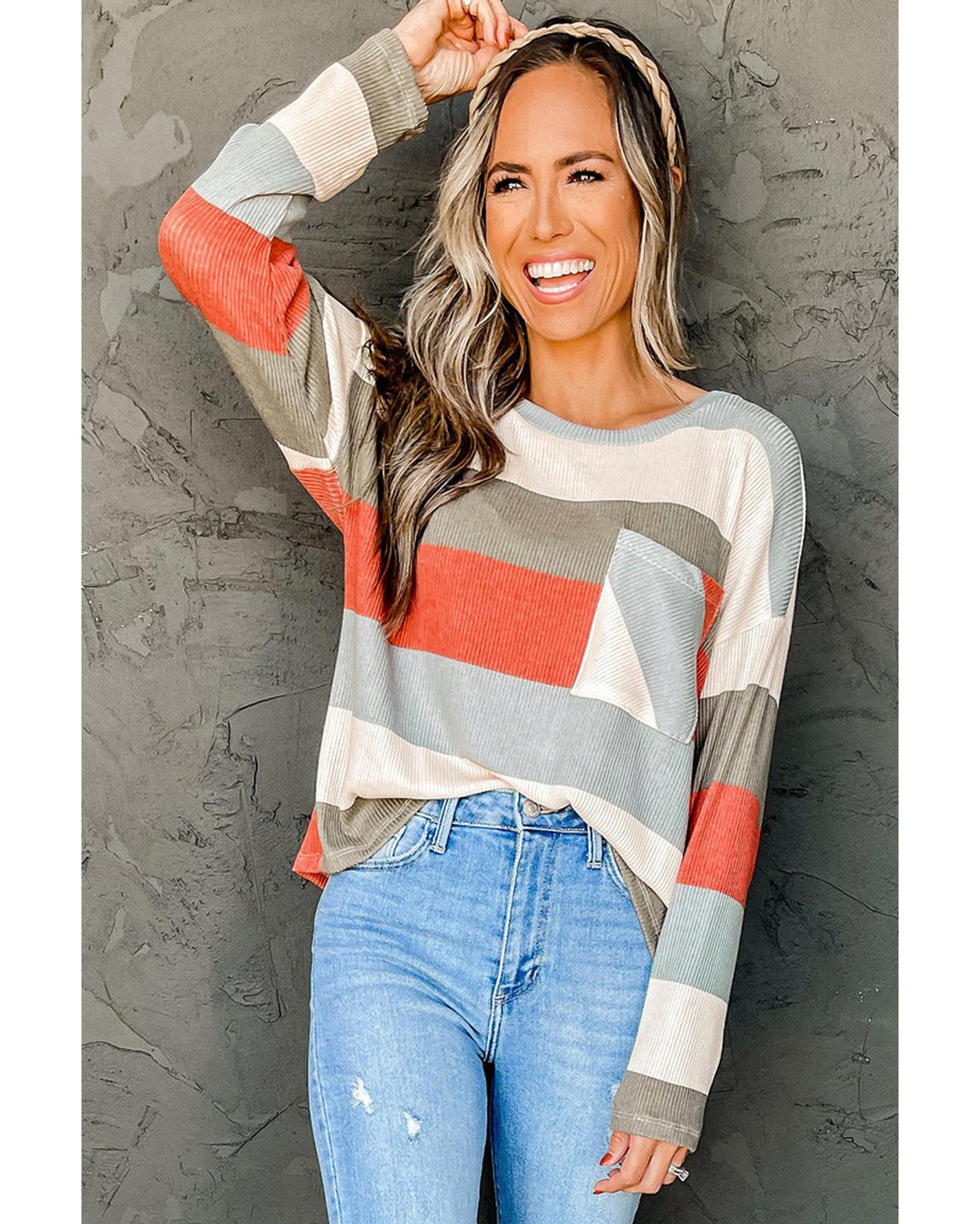 Azura Exchange Ribbed Knit Top with Pocket - XL