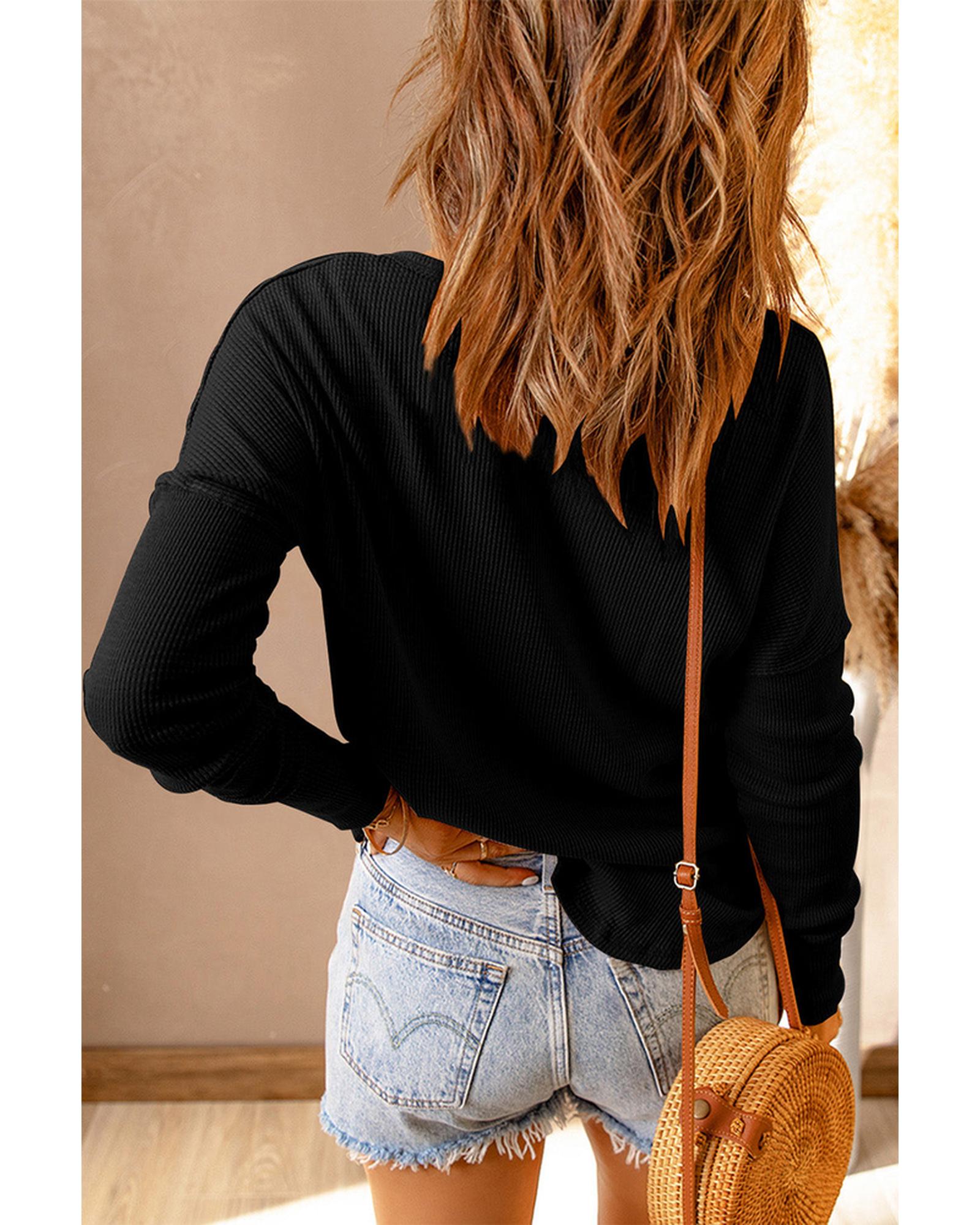 Azura Exchange Waffle Knit Henley Top - M