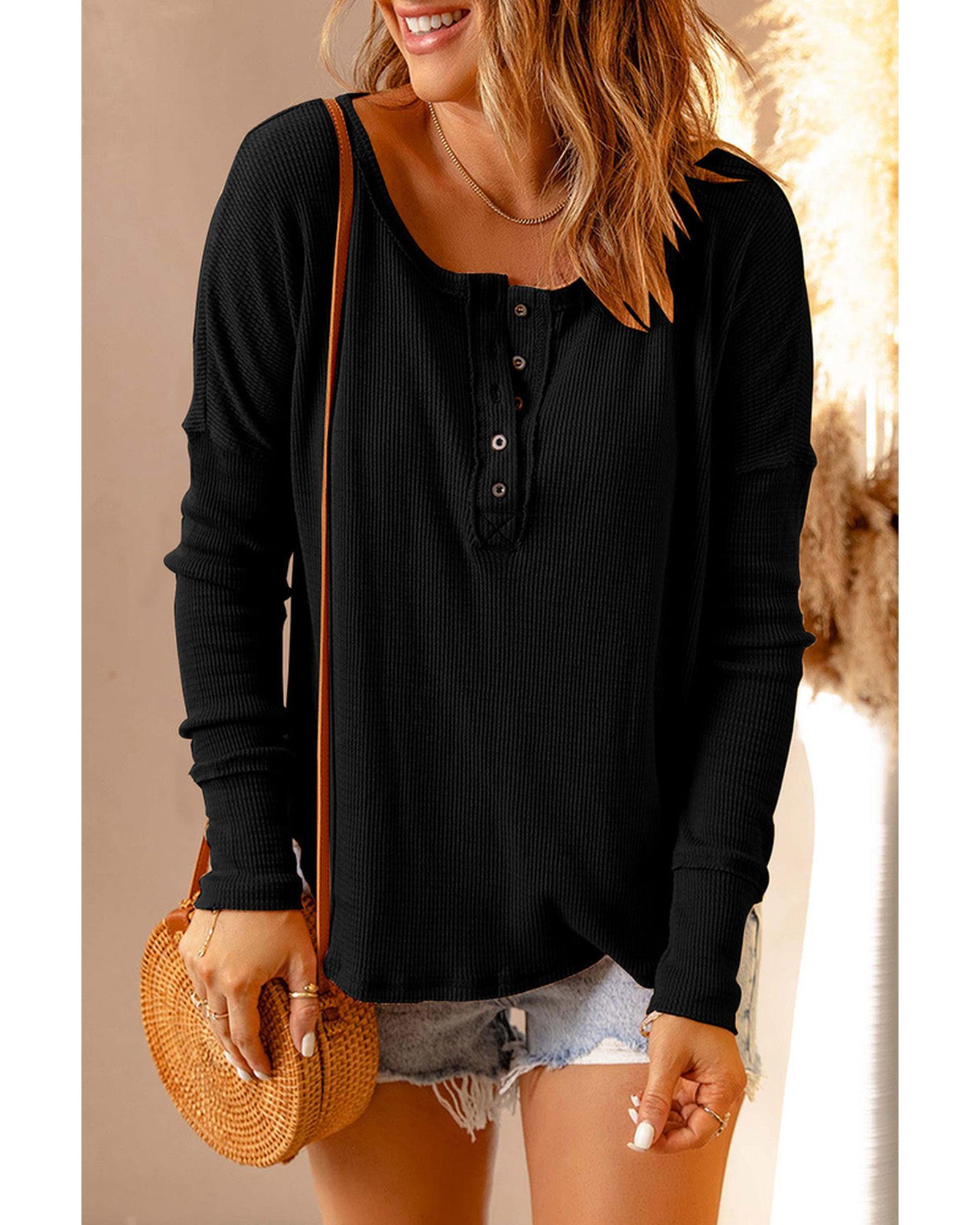 Azura Exchange Waffle Knit Henley Top - M