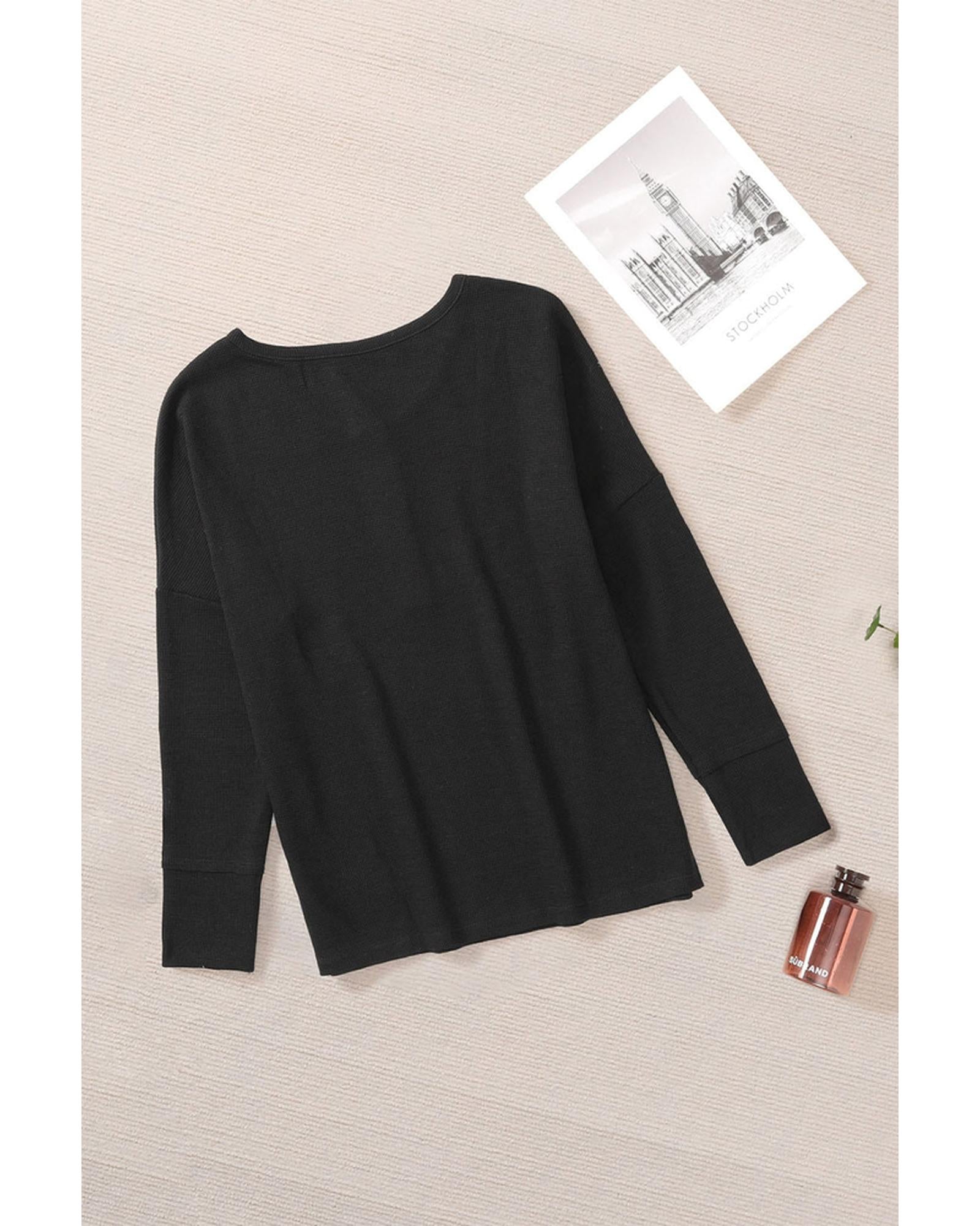 Azura Exchange Waffle Knit Henley Top - M