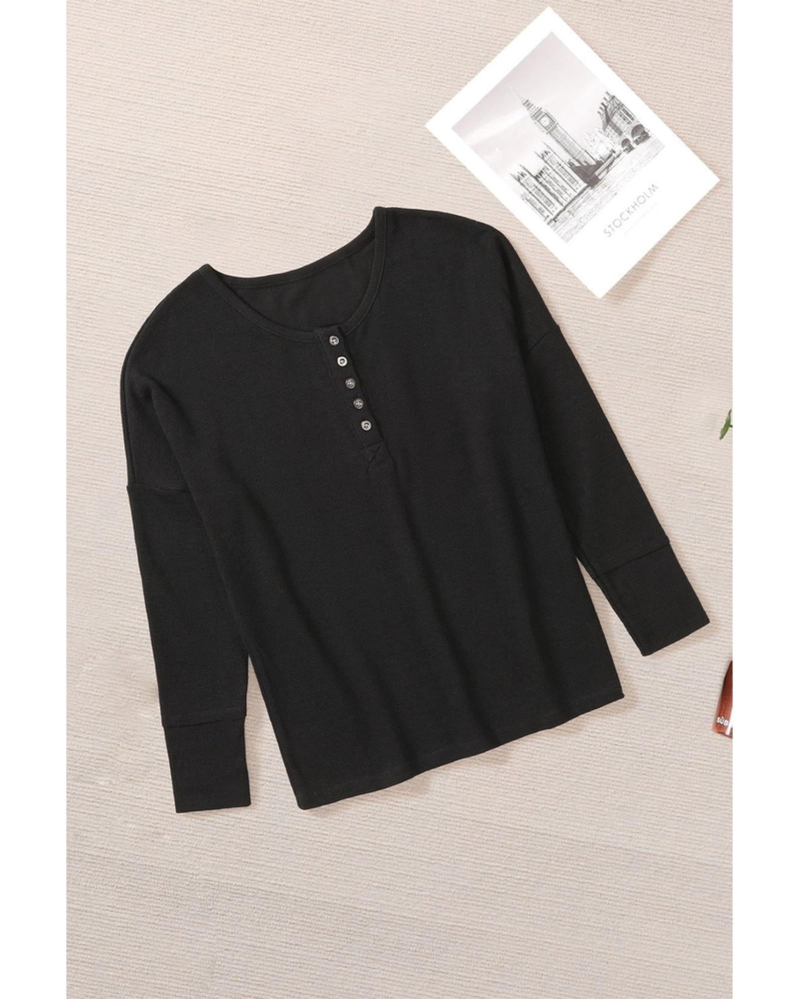 Azura Exchange Waffle Knit Henley Top - M