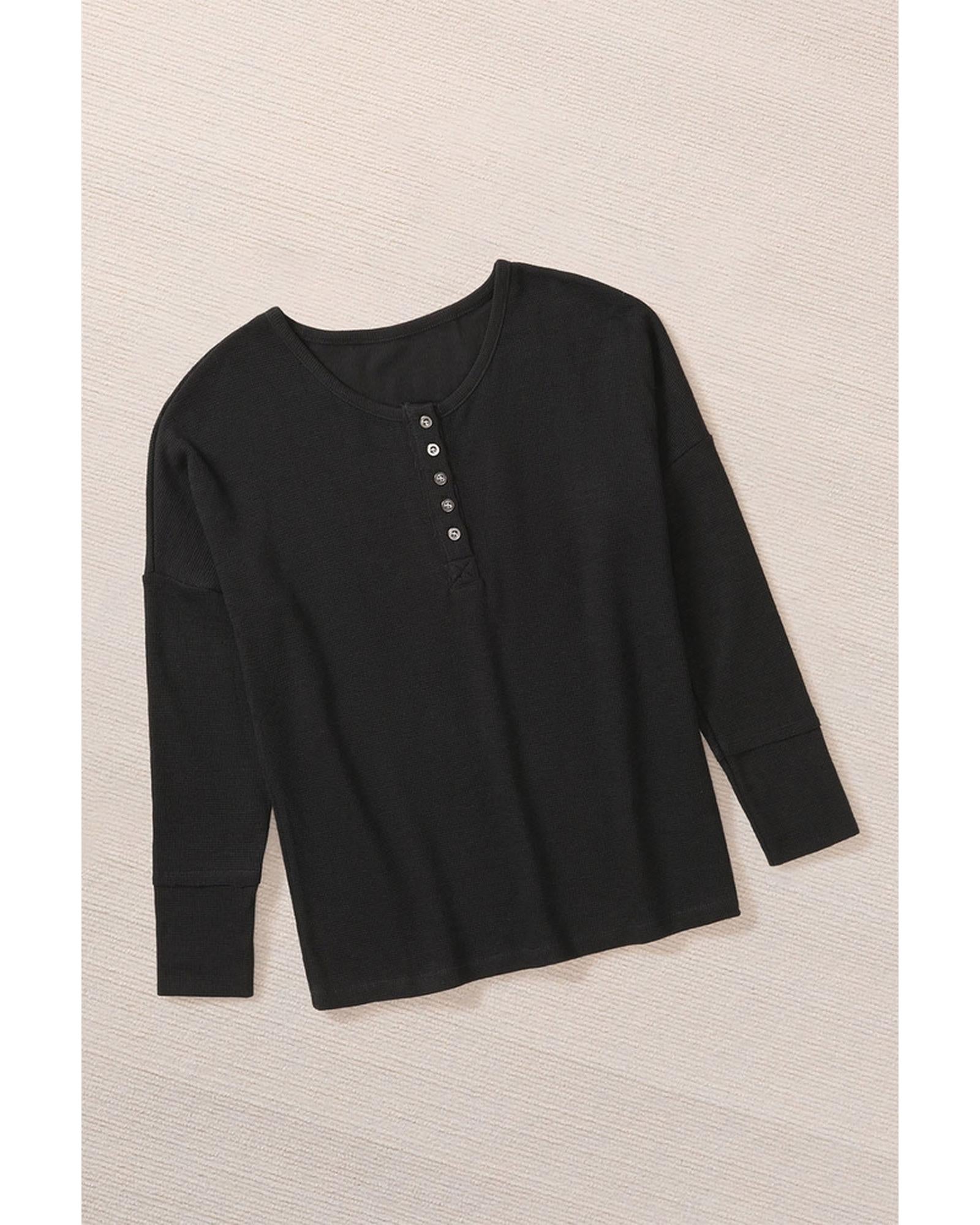 Azura Exchange Waffle Knit Henley Top - M