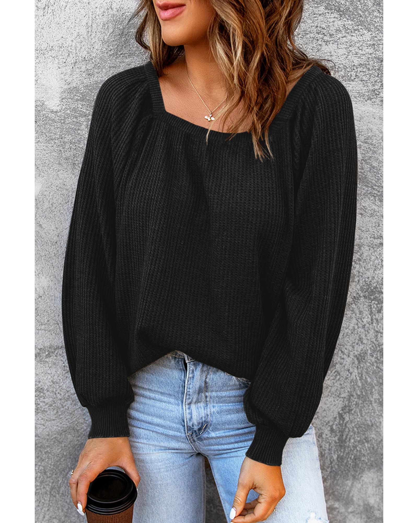 Azura Exchange Puff Sleeve Waffle Knit Top - XL