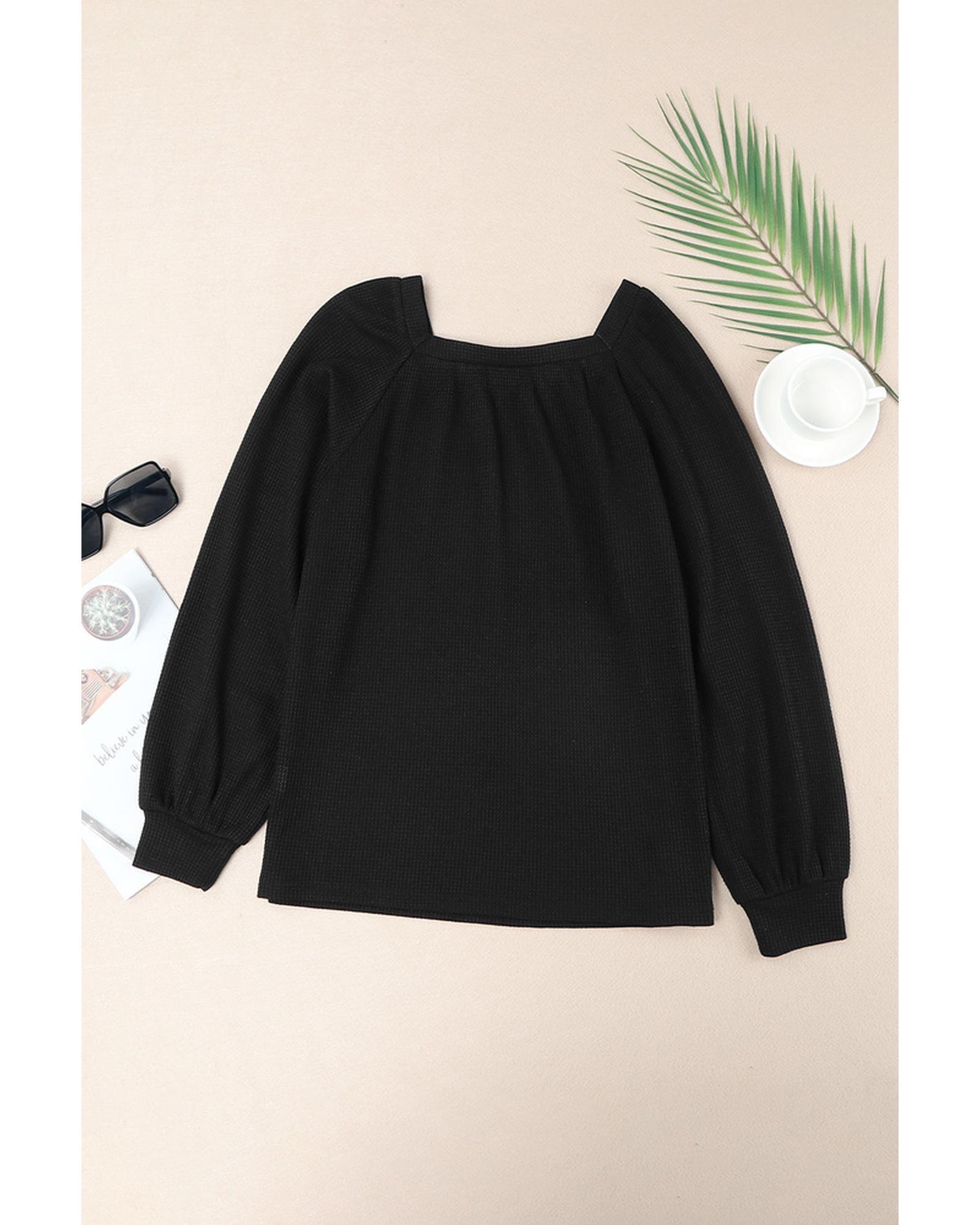 Azura Exchange Puff Sleeve Waffle Knit Top - XL