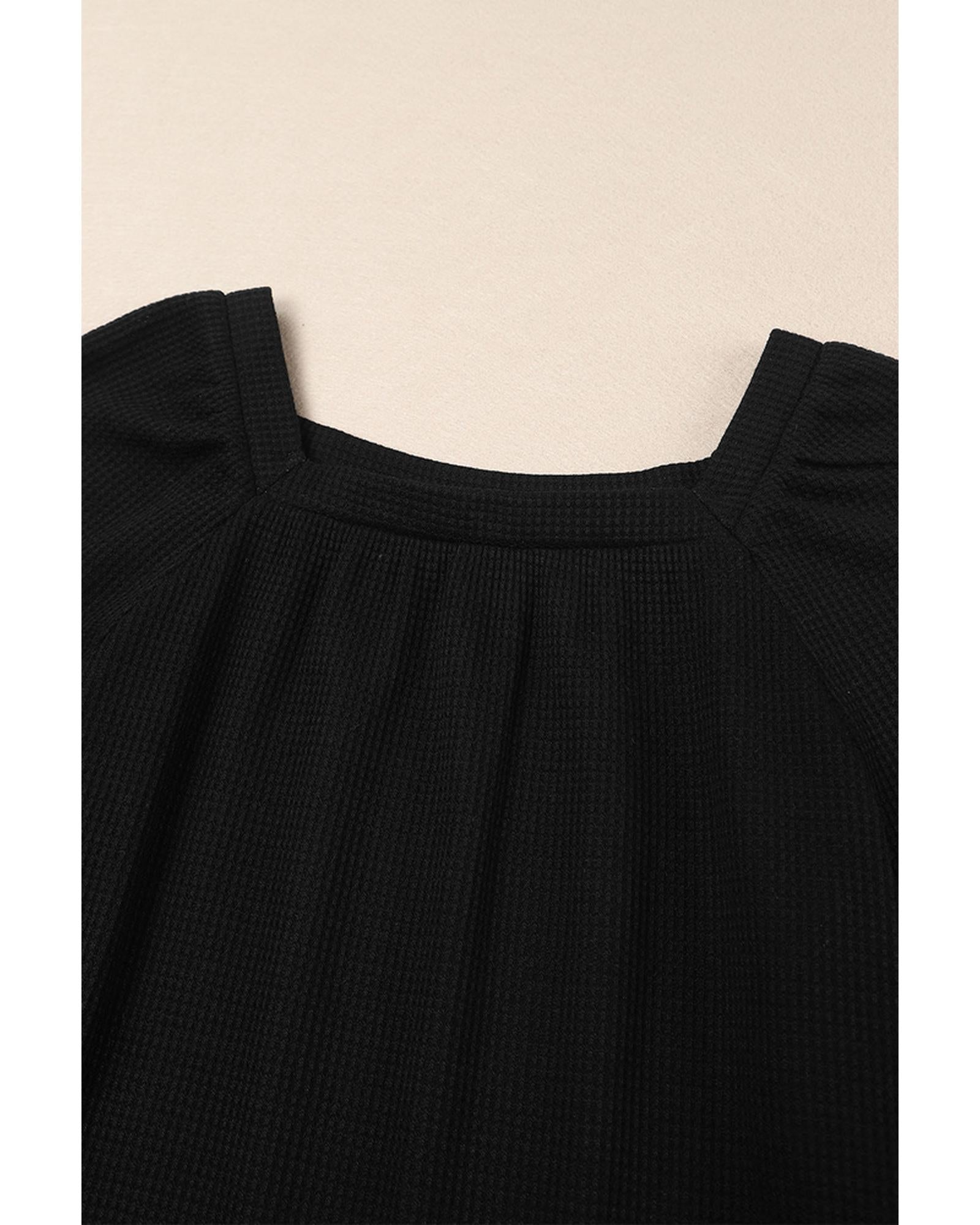 Azura Exchange Puff Sleeve Waffle Knit Top - XL