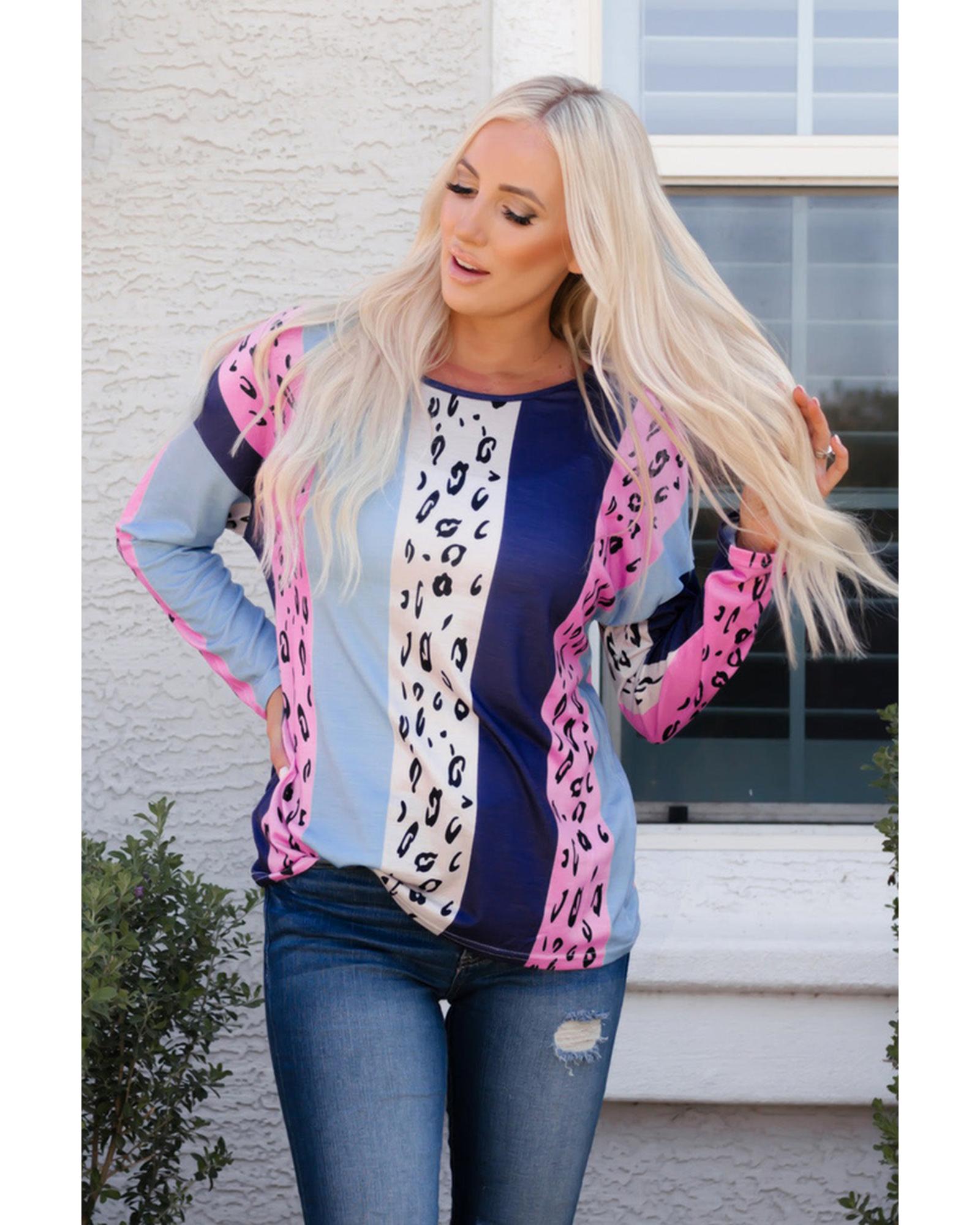 Azura Exchange Leopard Print Long Sleeve Blouse - L