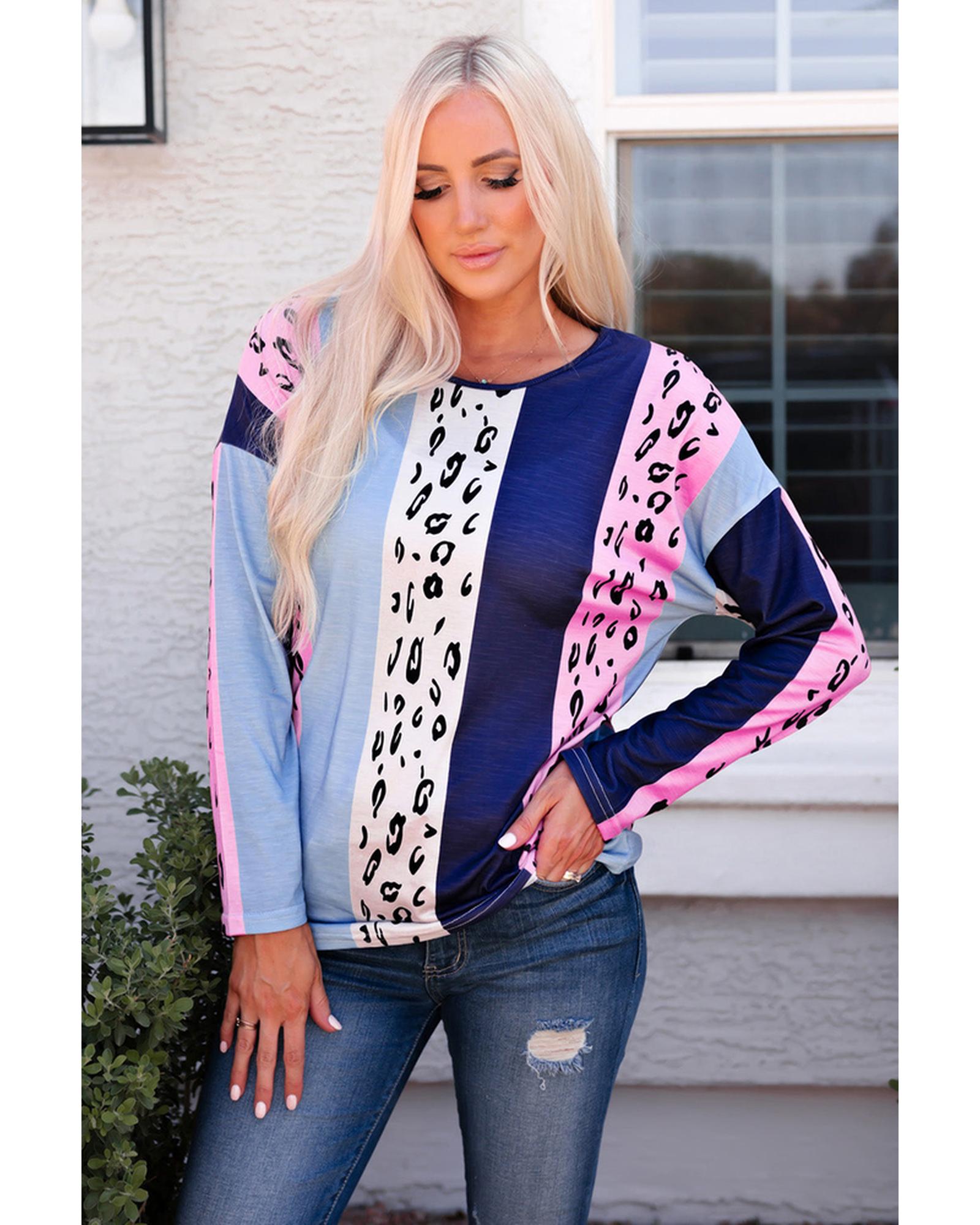 Azura Exchange Leopard Print Long Sleeve Blouse - L
