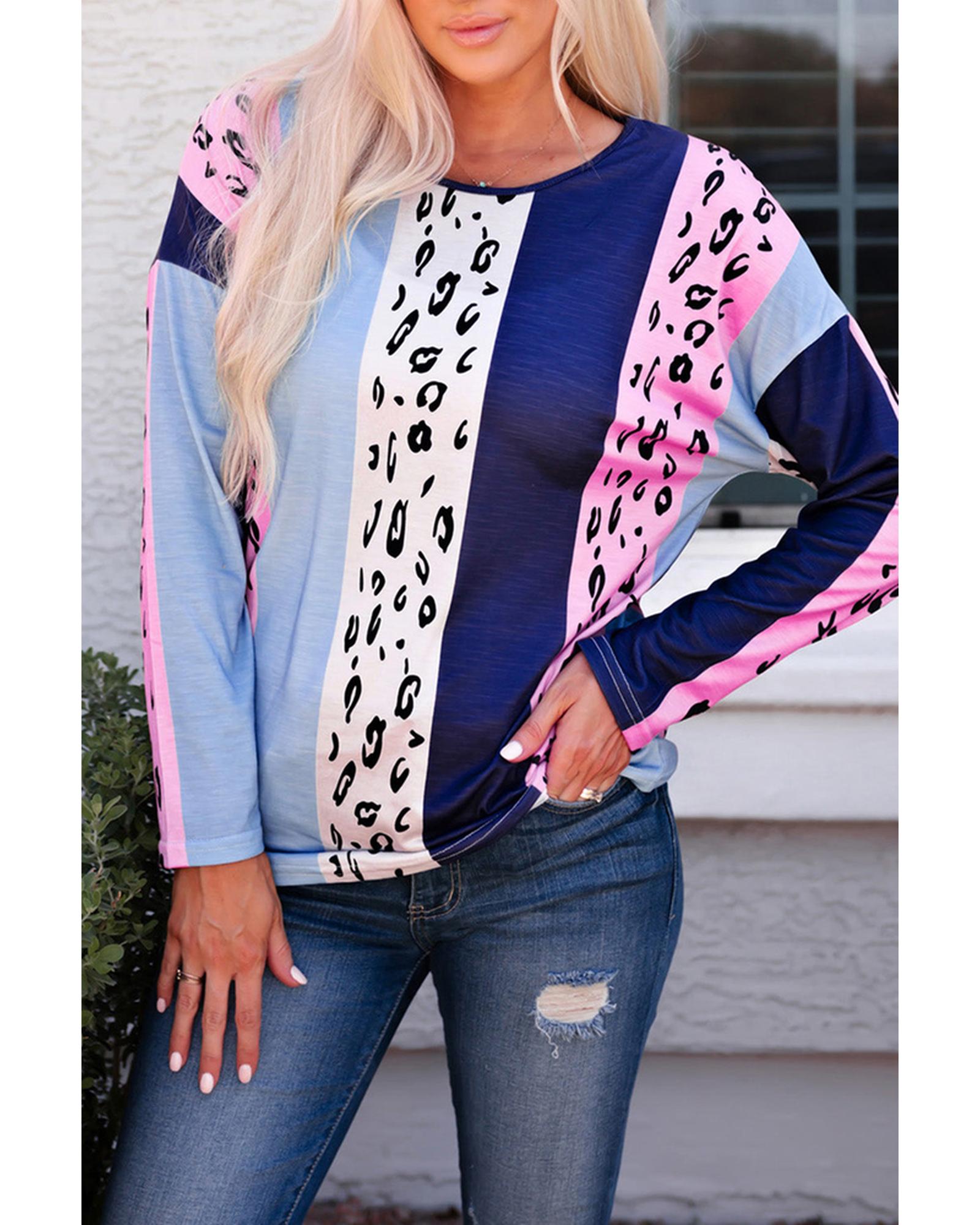 Azura Exchange Leopard Print Long Sleeve Blouse - L