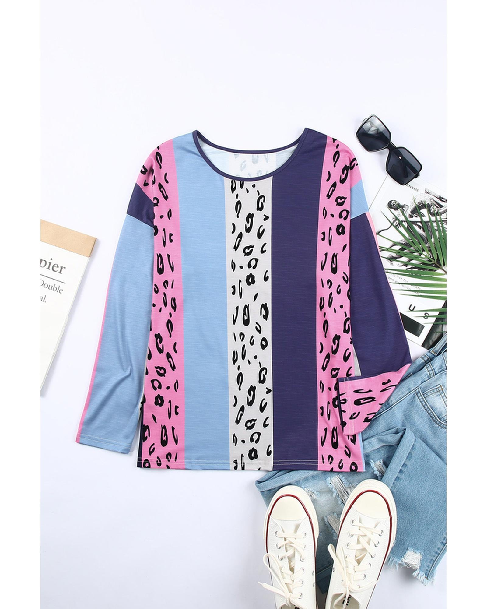 Azura Exchange Leopard Print Long Sleeve Blouse - L