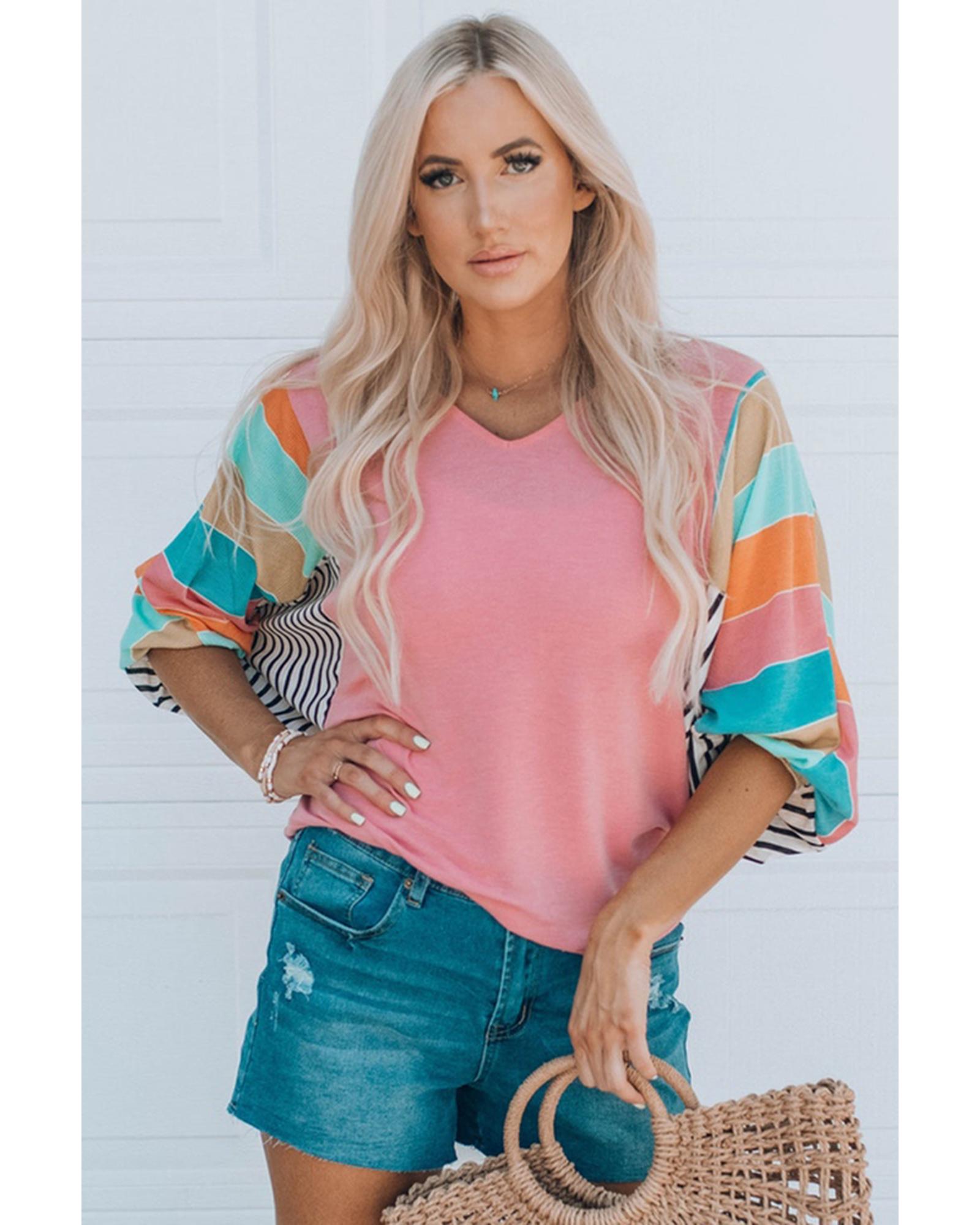 Azura Exchange Color Block Bubble Sleeve Top - M