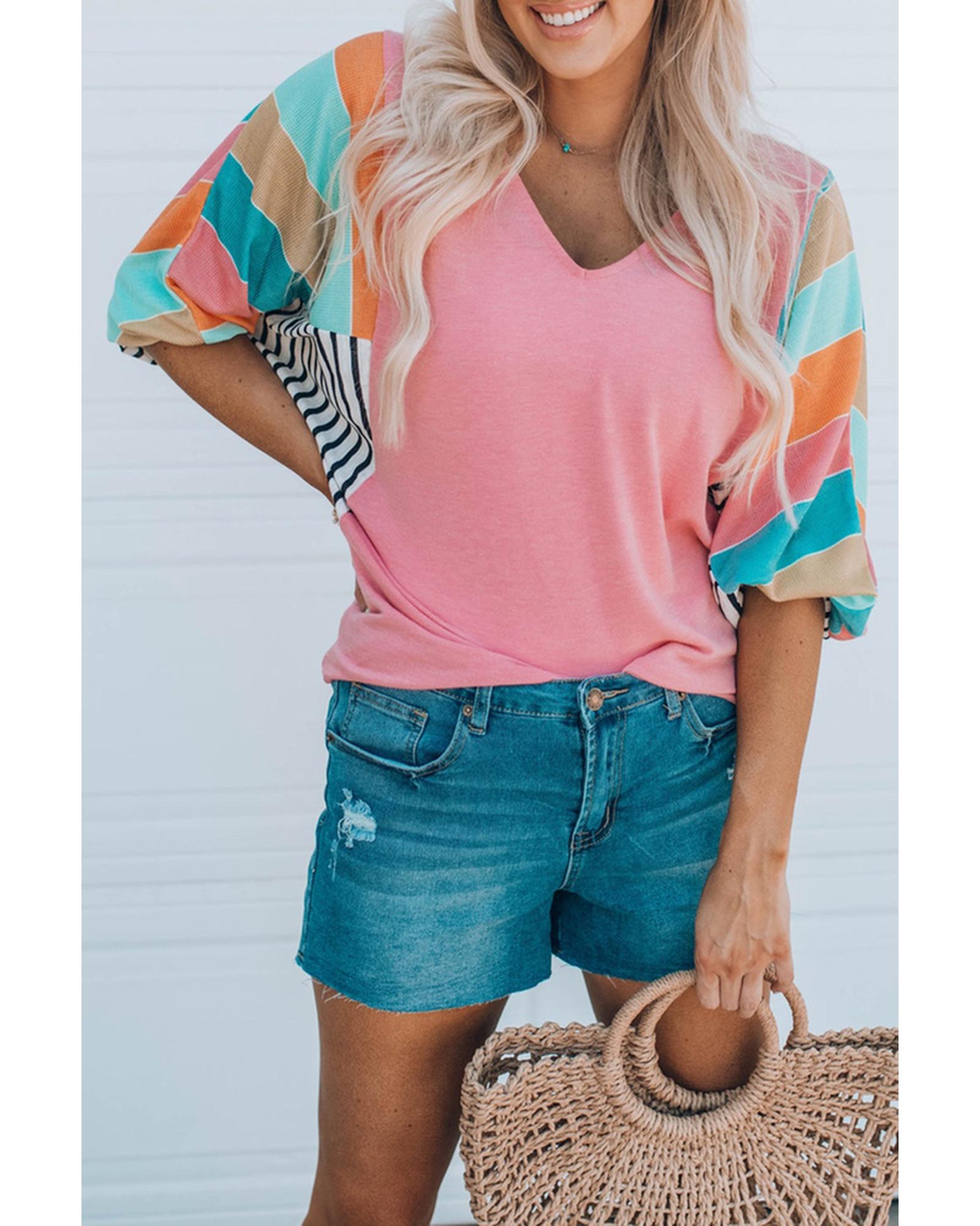 Azura Exchange Color Block Bubble Sleeve Top - M