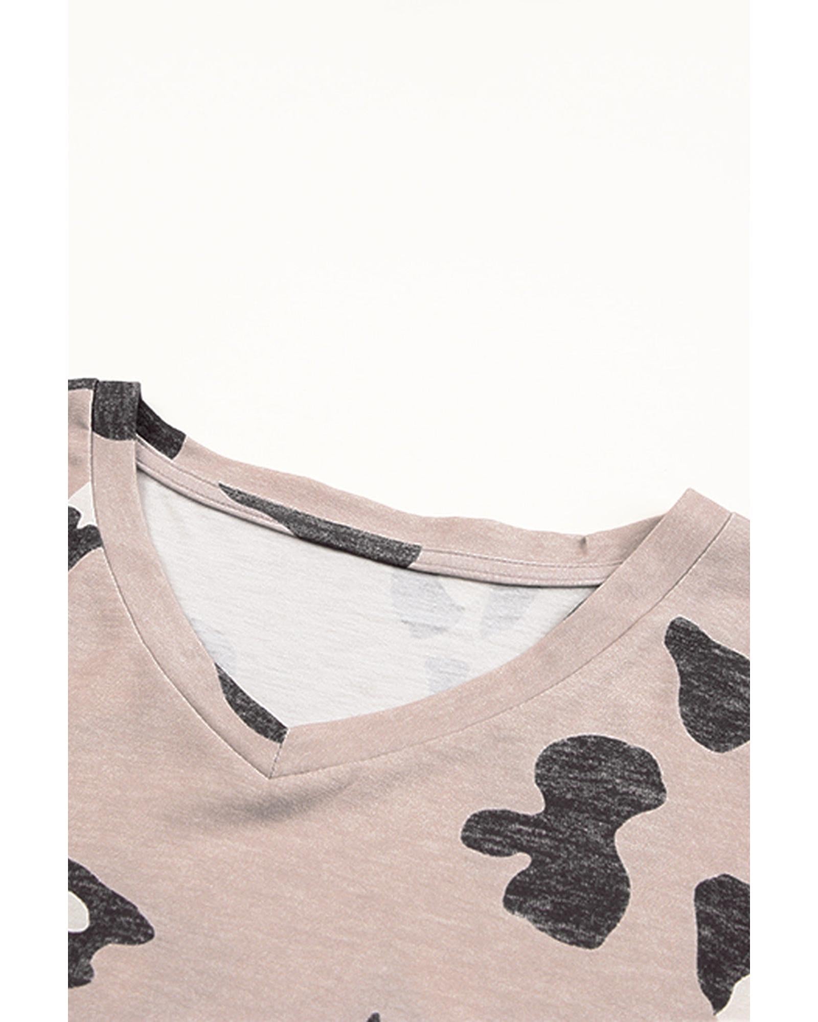 Azura Exchange Leopard Print V Neck Long Sleeve Top - M