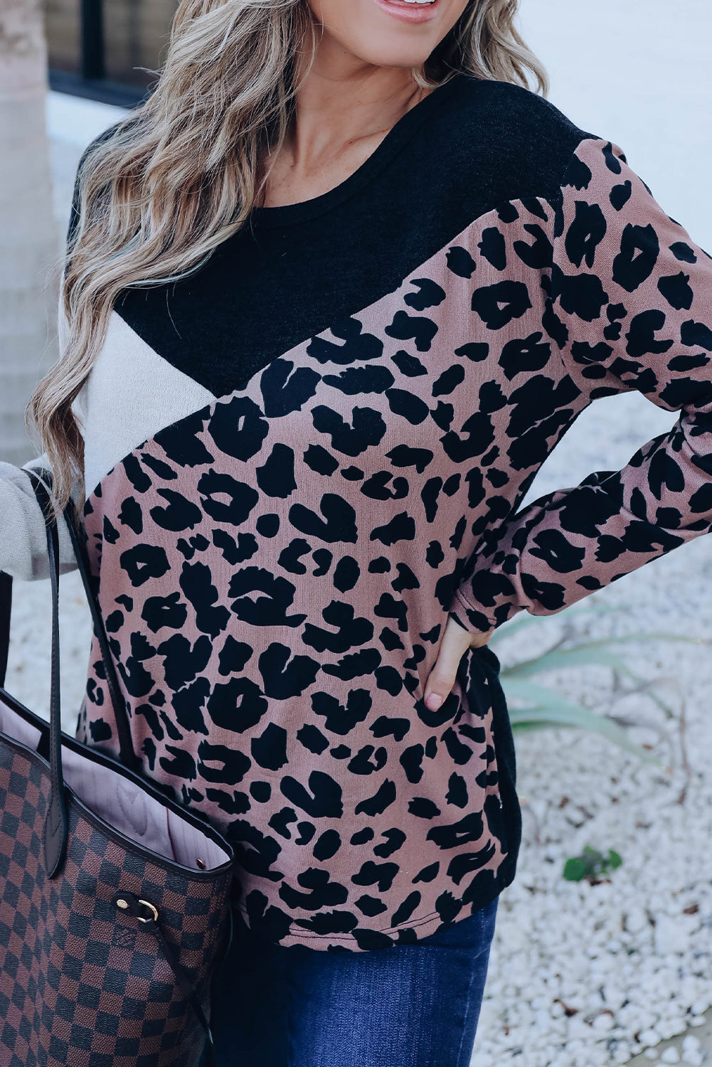 Azura Exchange Leopard Colorblock Long Sleeve Top - XL