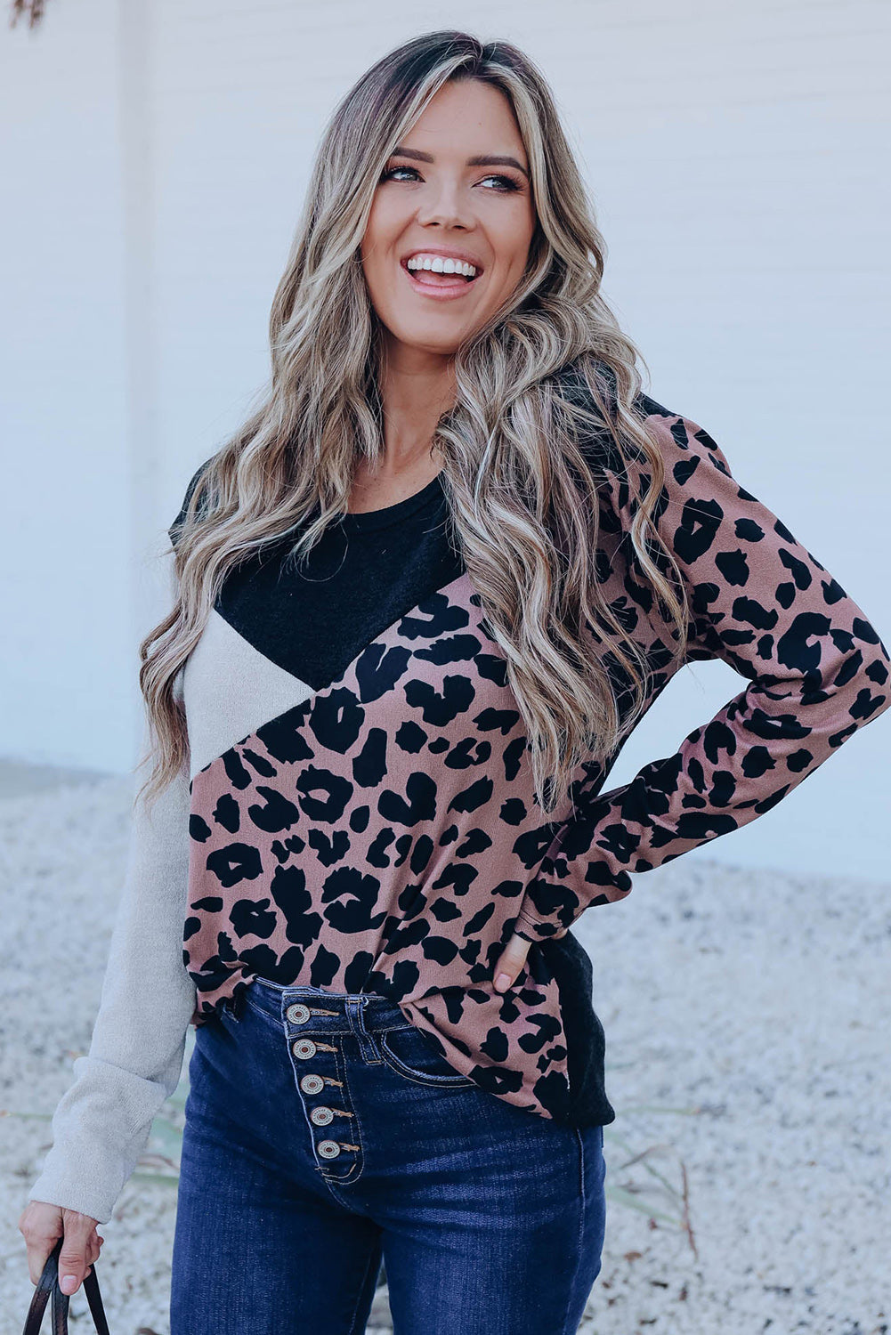 Azura Exchange Leopard Colorblock Long Sleeve Top - XL