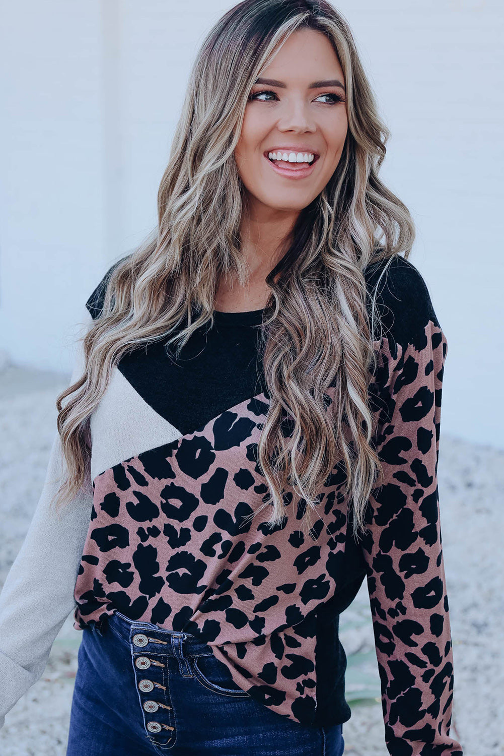 Azura Exchange Leopard Colorblock Long Sleeve Top - XL