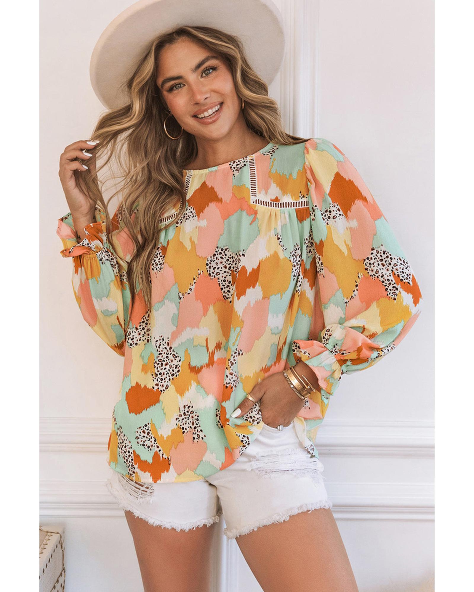Azura Exchange Abstract Printed Long Sleeve Blouse - XL