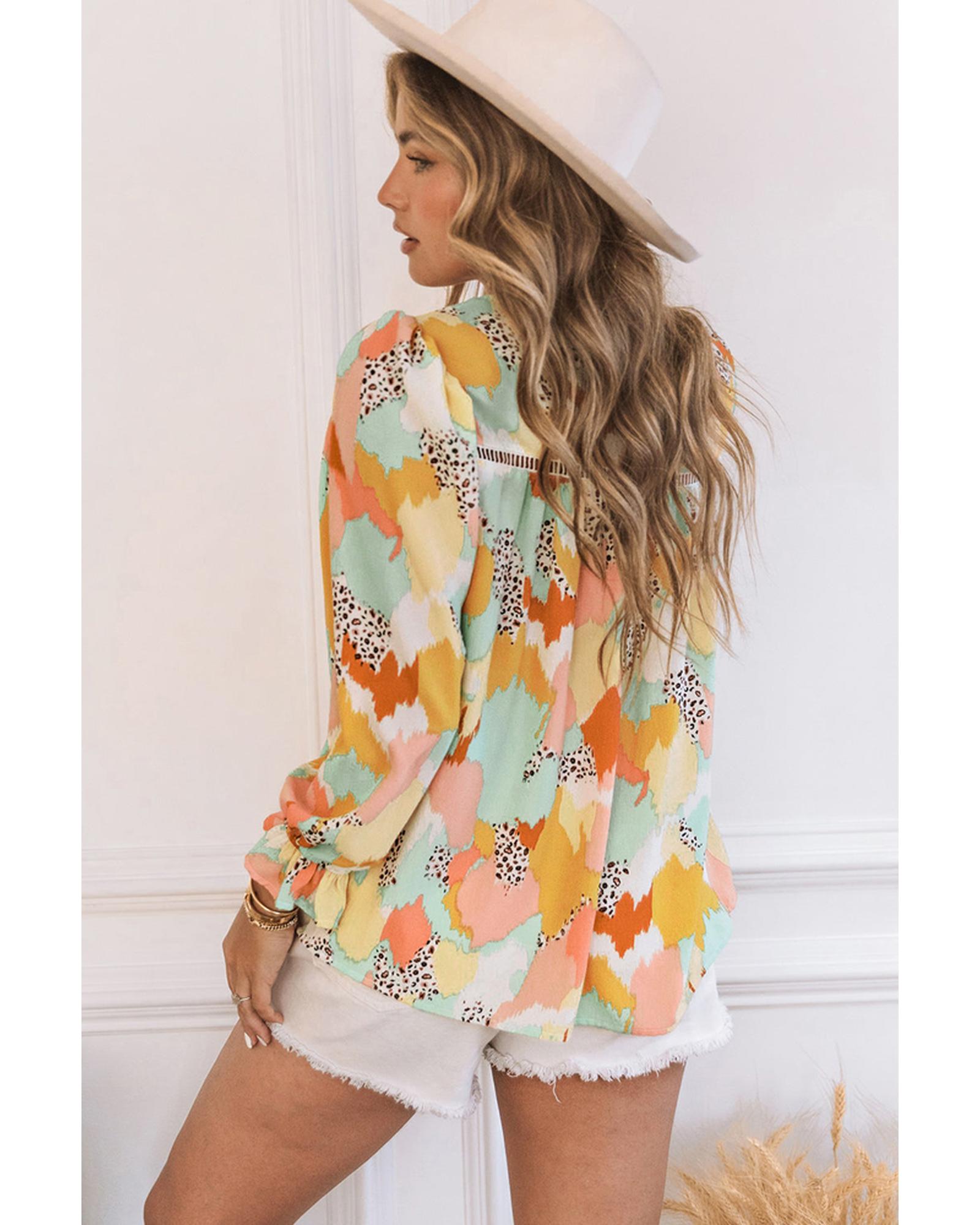Azura Exchange Abstract Printed Long Sleeve Blouse - XL