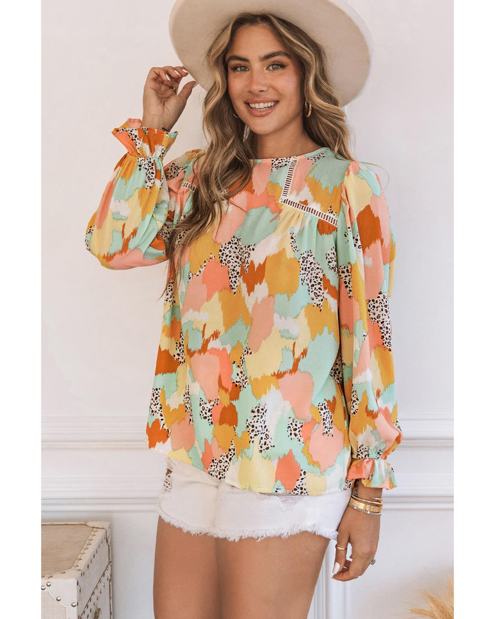Azura Exchange Abstract Printed Long Sleeve Blouse - XL