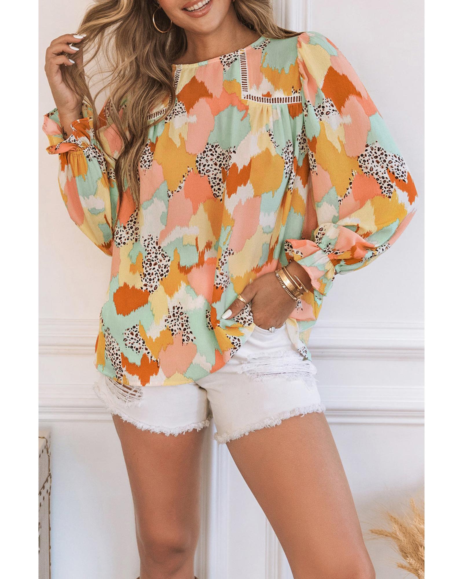 Azura Exchange Abstract Printed Long Sleeve Blouse - XL