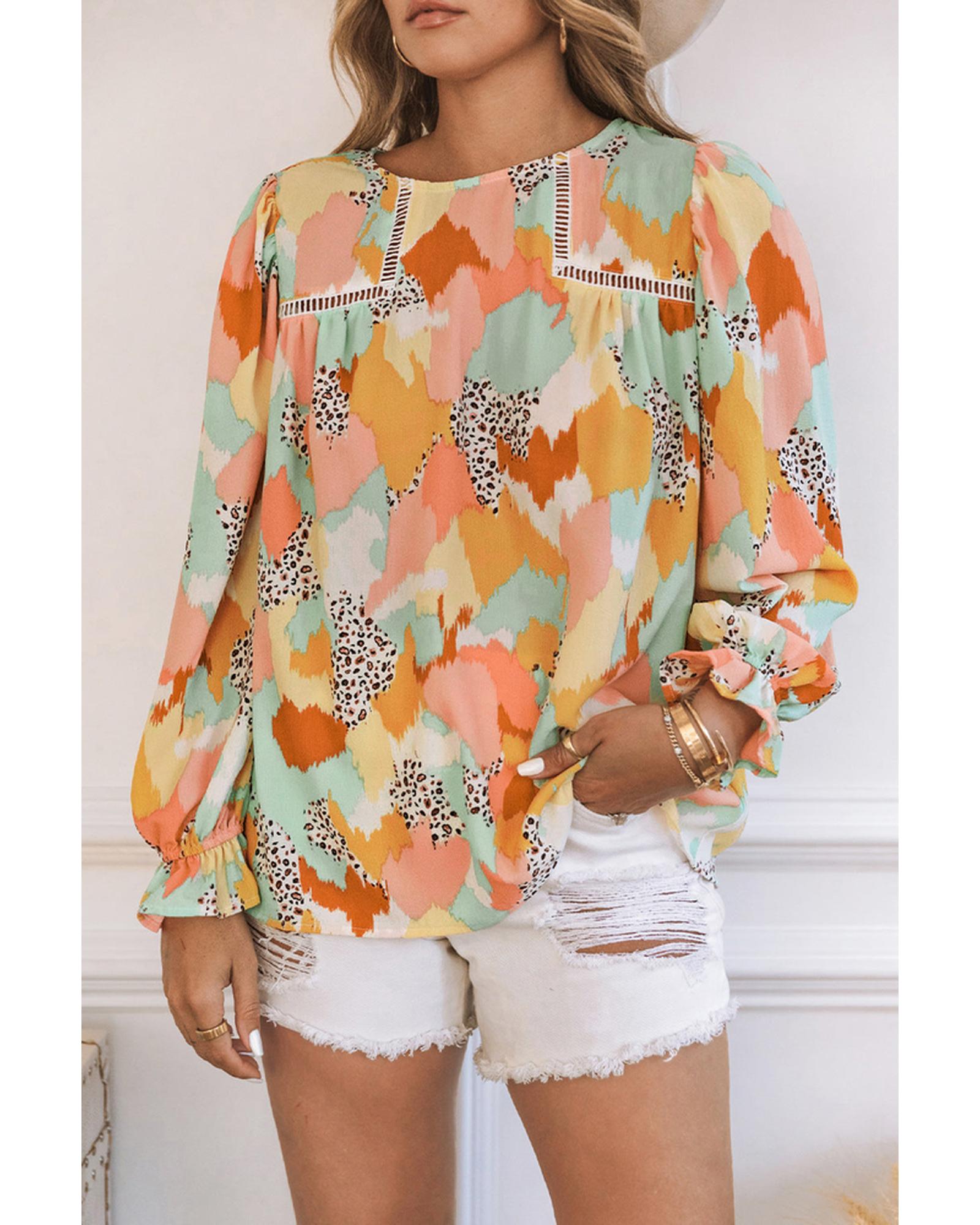 Azura Exchange Abstract Printed Long Sleeve Blouse - XL