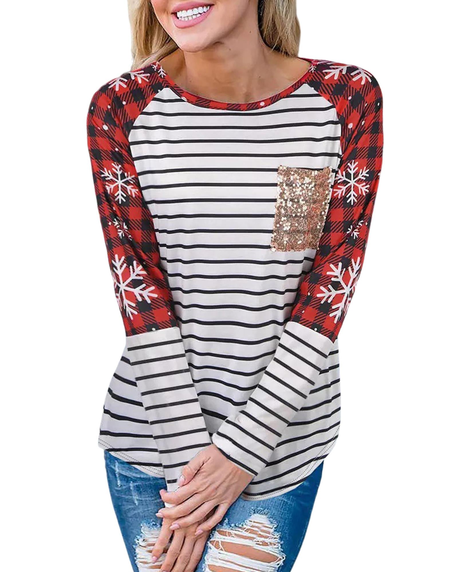 Azura Exchange Christmas Striped Patchwork Long Sleeve Top - XL