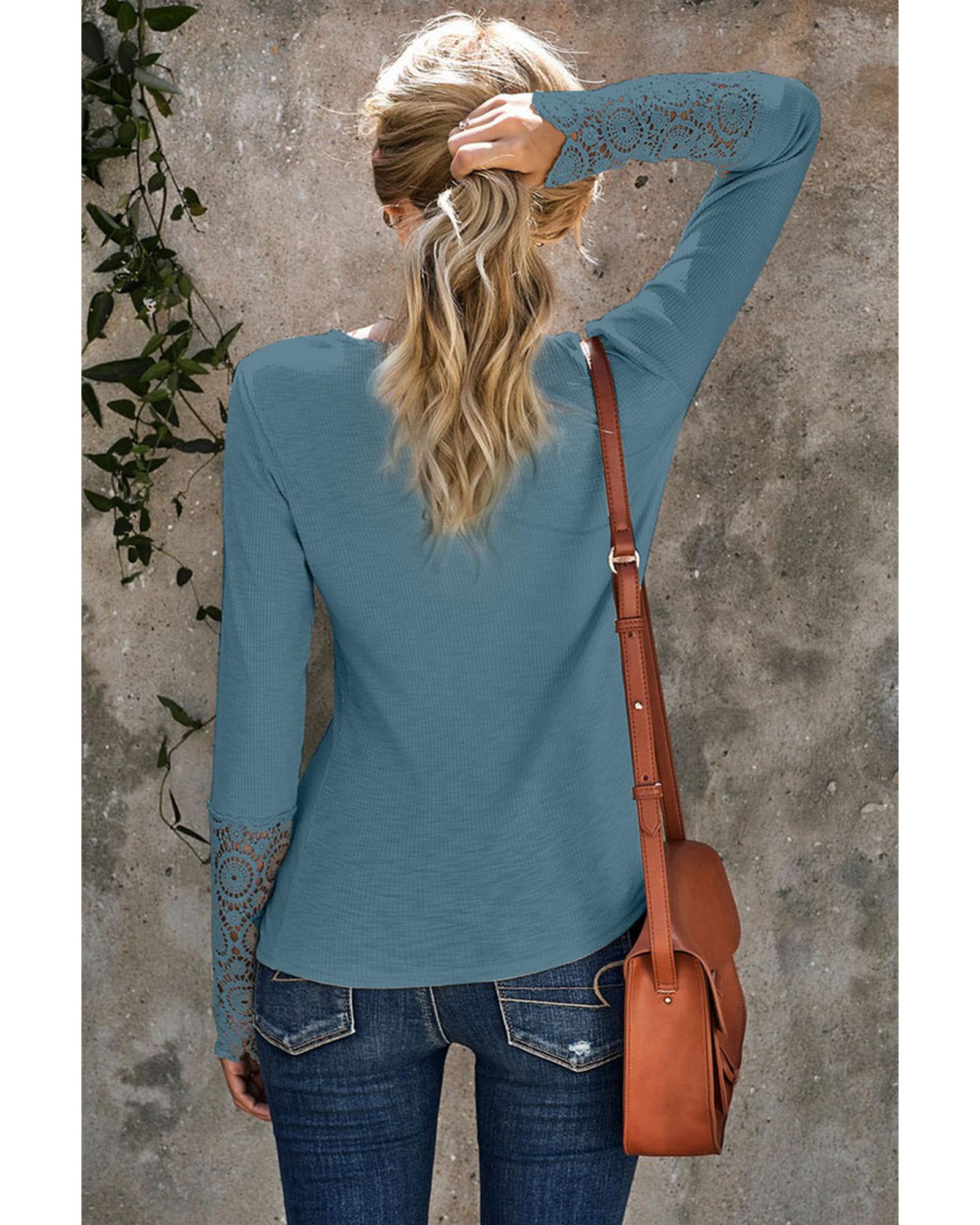Azura Exchange Lace Hem Sleeve Button Top - 2XL