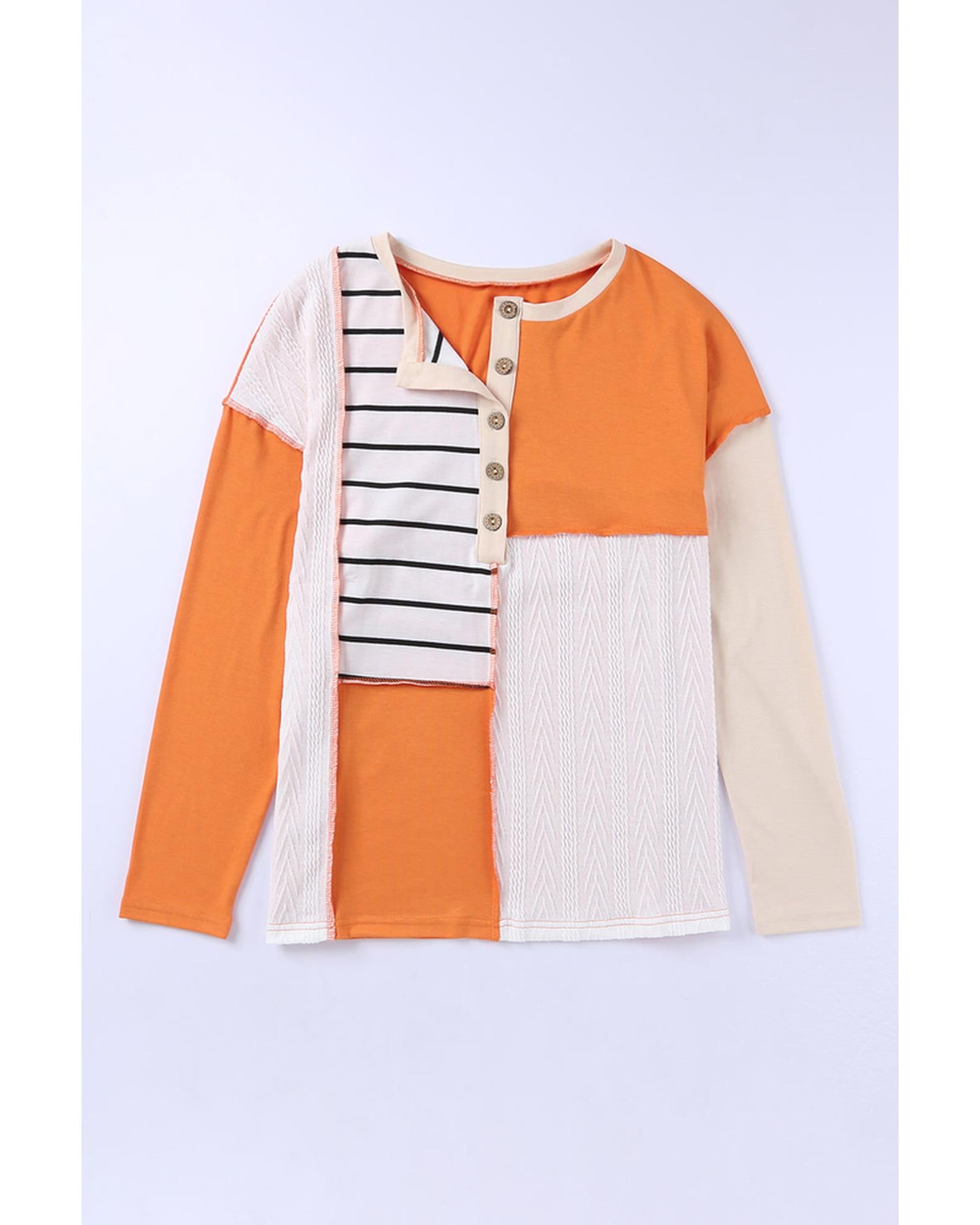 Azura Exchange Long Sleeve Henley Top with Stripe Color Block Splicing - XL