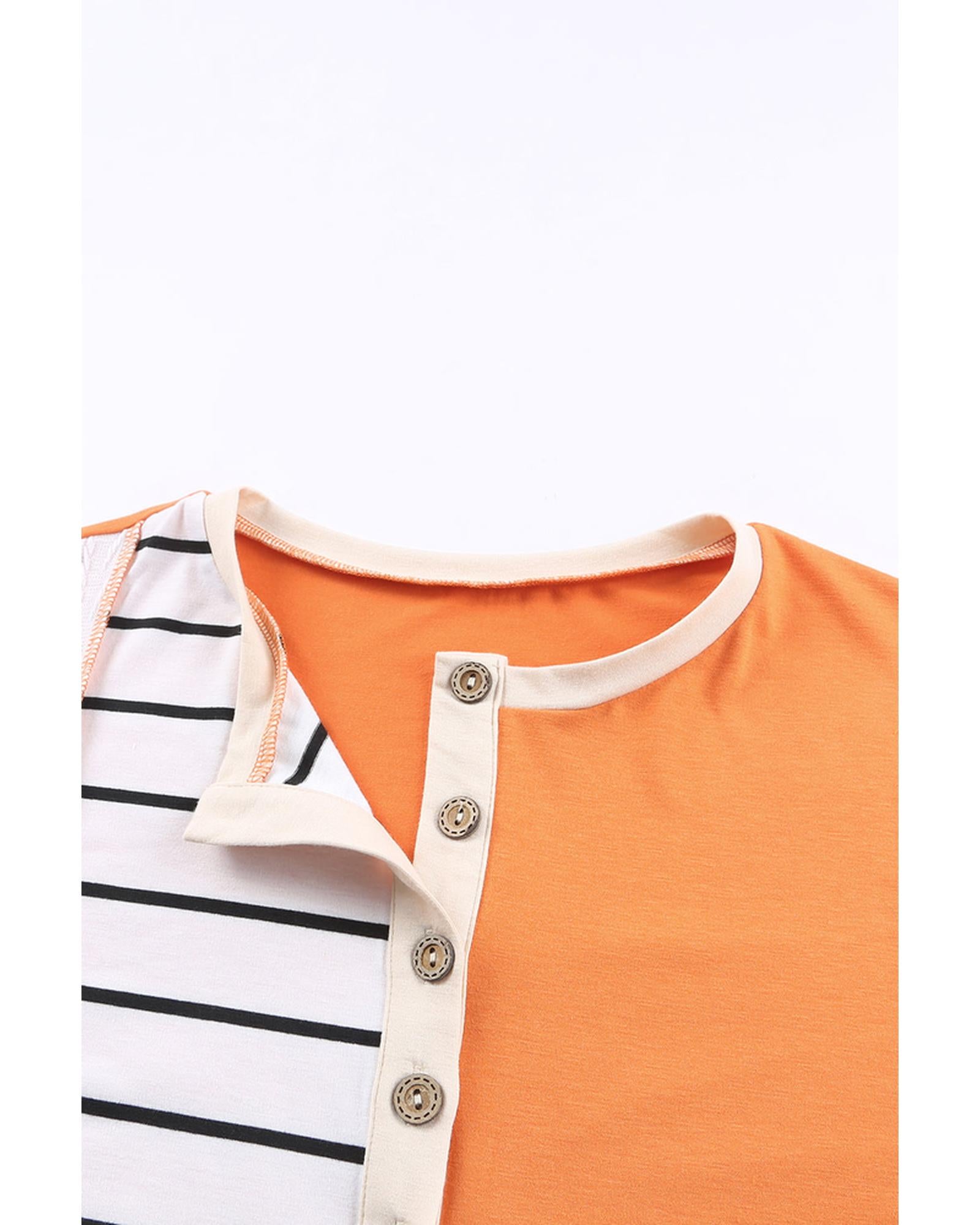 Azura Exchange Long Sleeve Henley Top with Stripe Color Block Splicing - XL