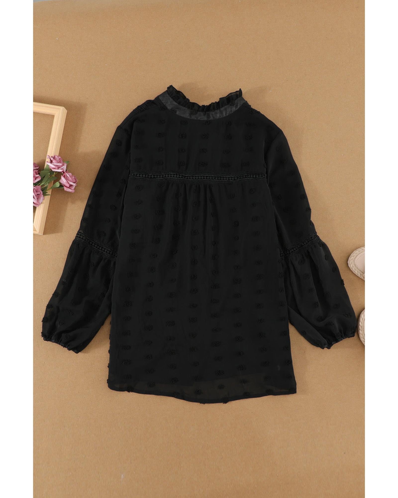 Azura Exchange Swiss Dot Ruffle Babydoll Blouse - L