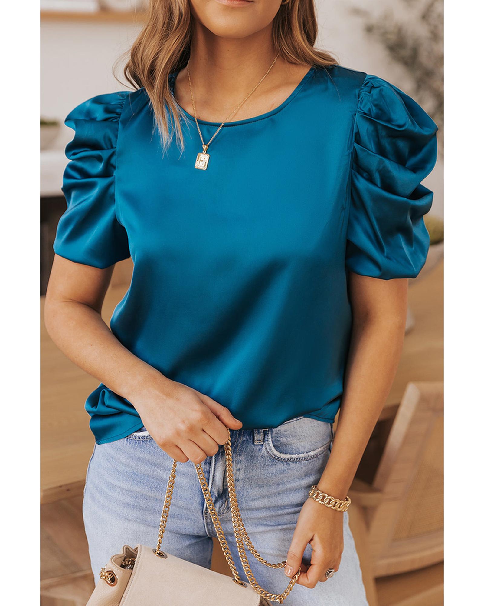 Azura Exchange Puff Sleeve Satin Blouse - L