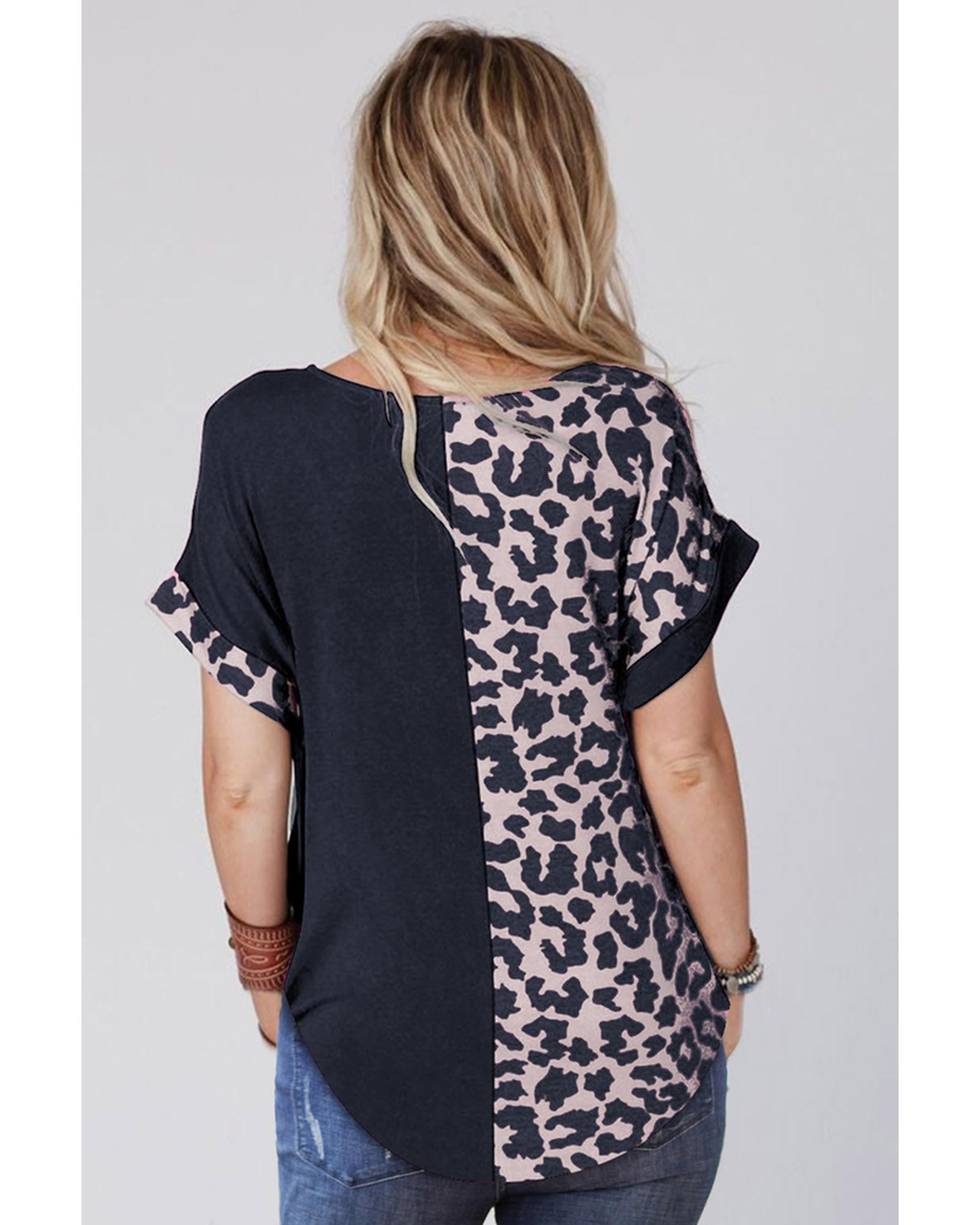 Azura Exchange Leopard Patchwork Short Sleeves Top - XL