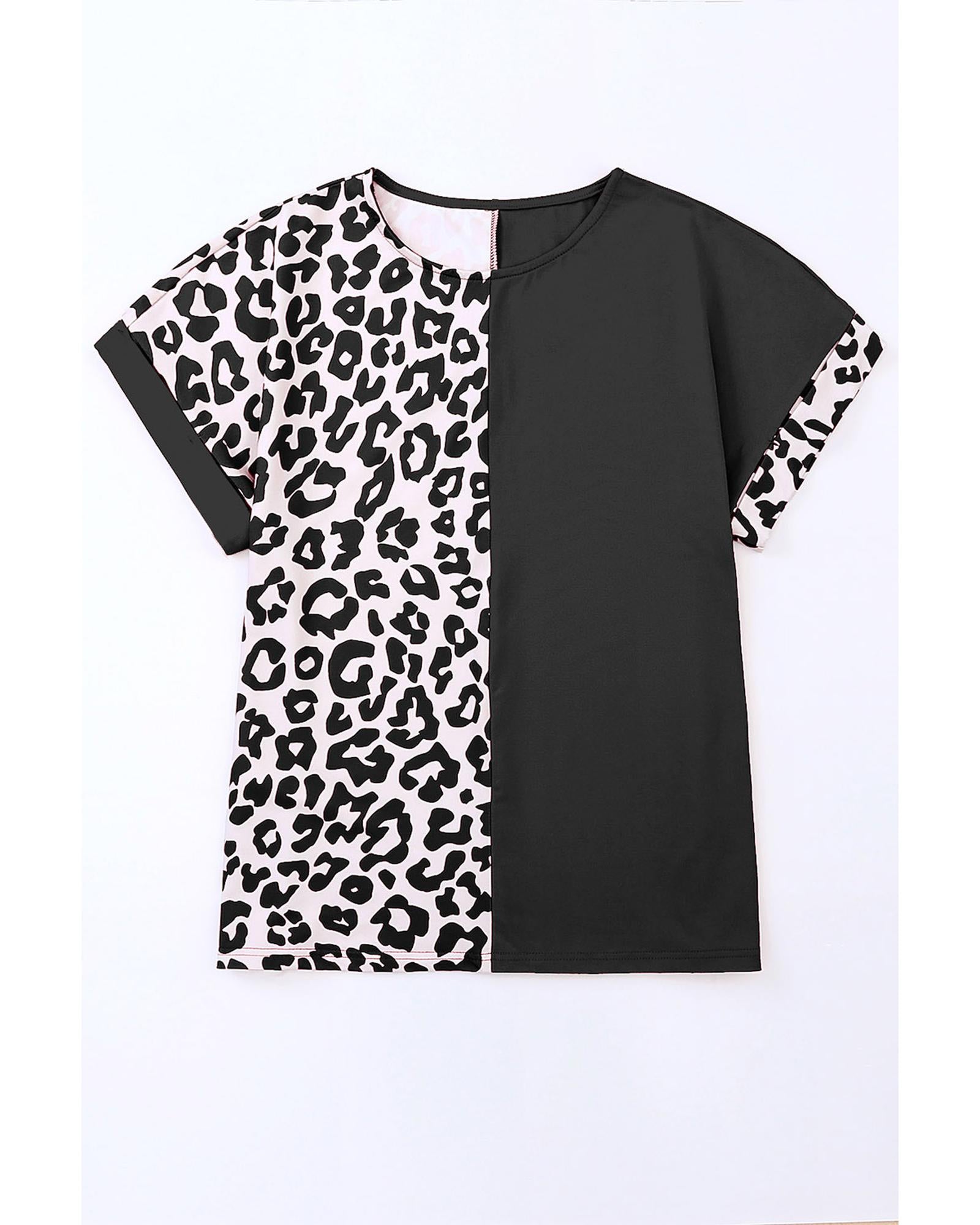 Azura Exchange Leopard Patchwork Short Sleeves Top - XL