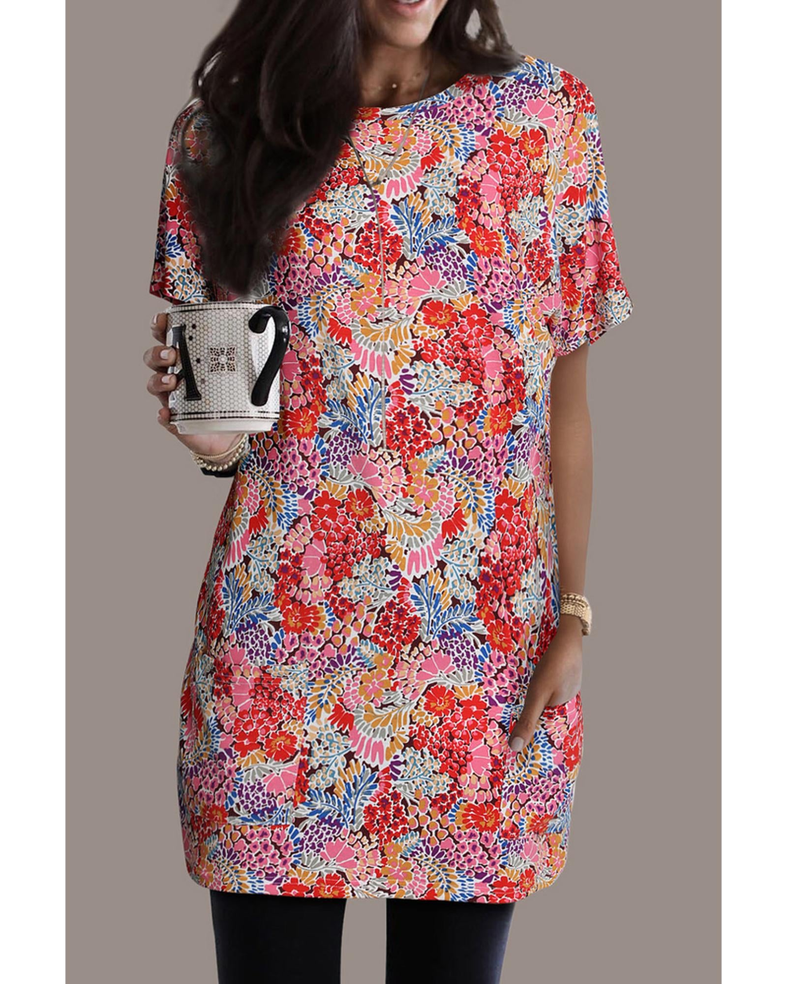 Azura Exchange Boho Flower Print Tunic Top - L