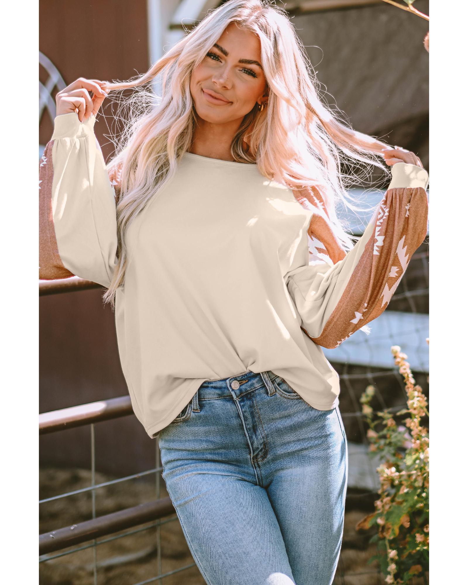 Apricot Western Print Patch Long Sleeve Top - M