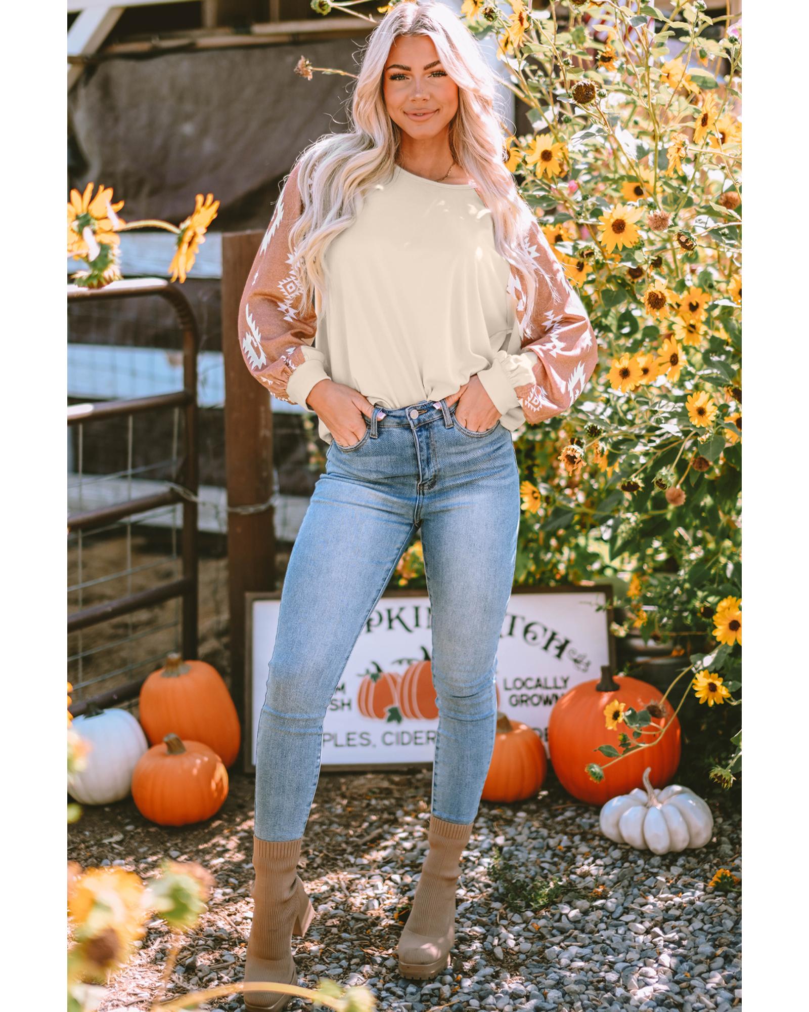 Apricot Western Print Patch Long Sleeve Top - M