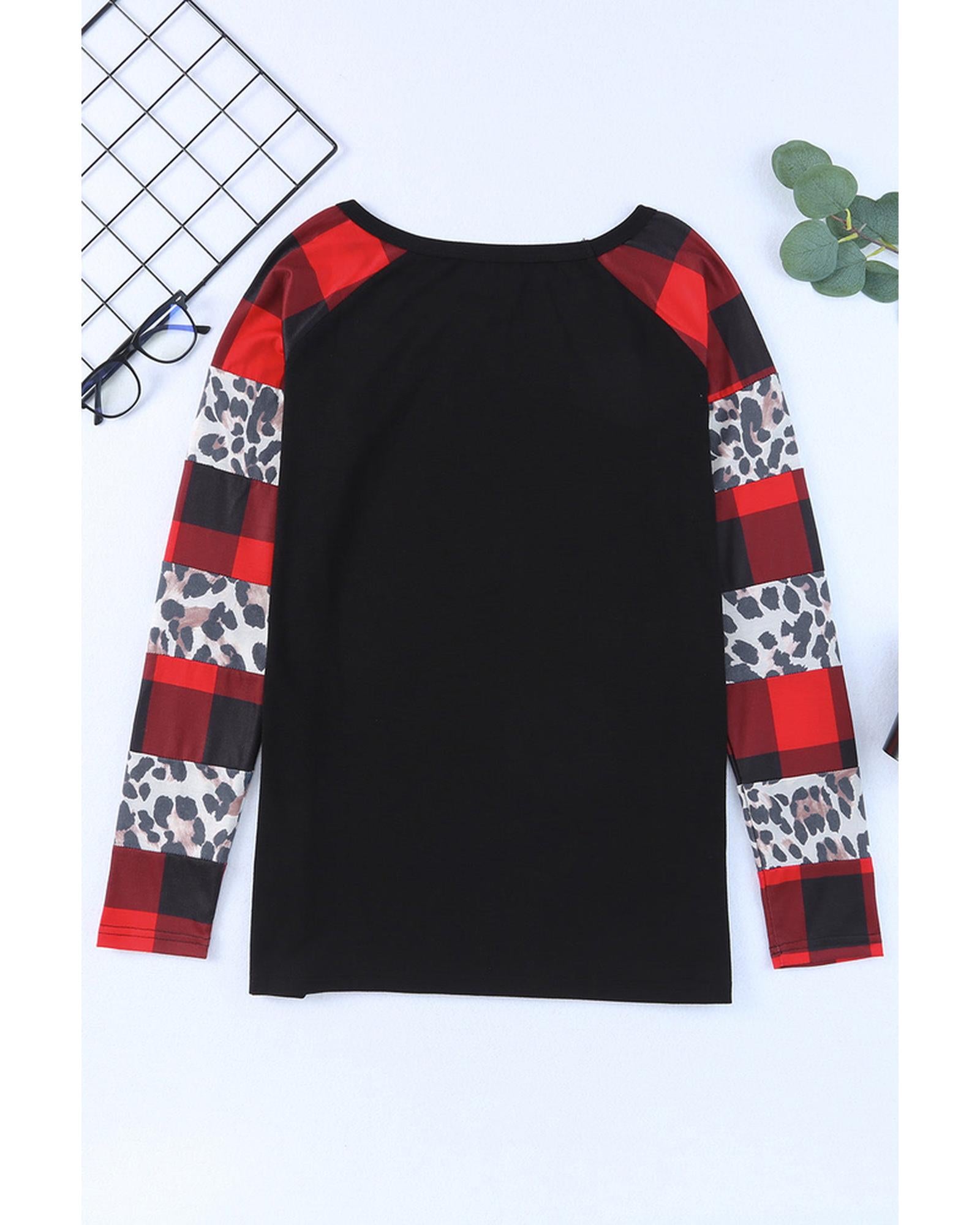 Azura Exchange Plaid & Leopard Print Off Shoulder Top - S