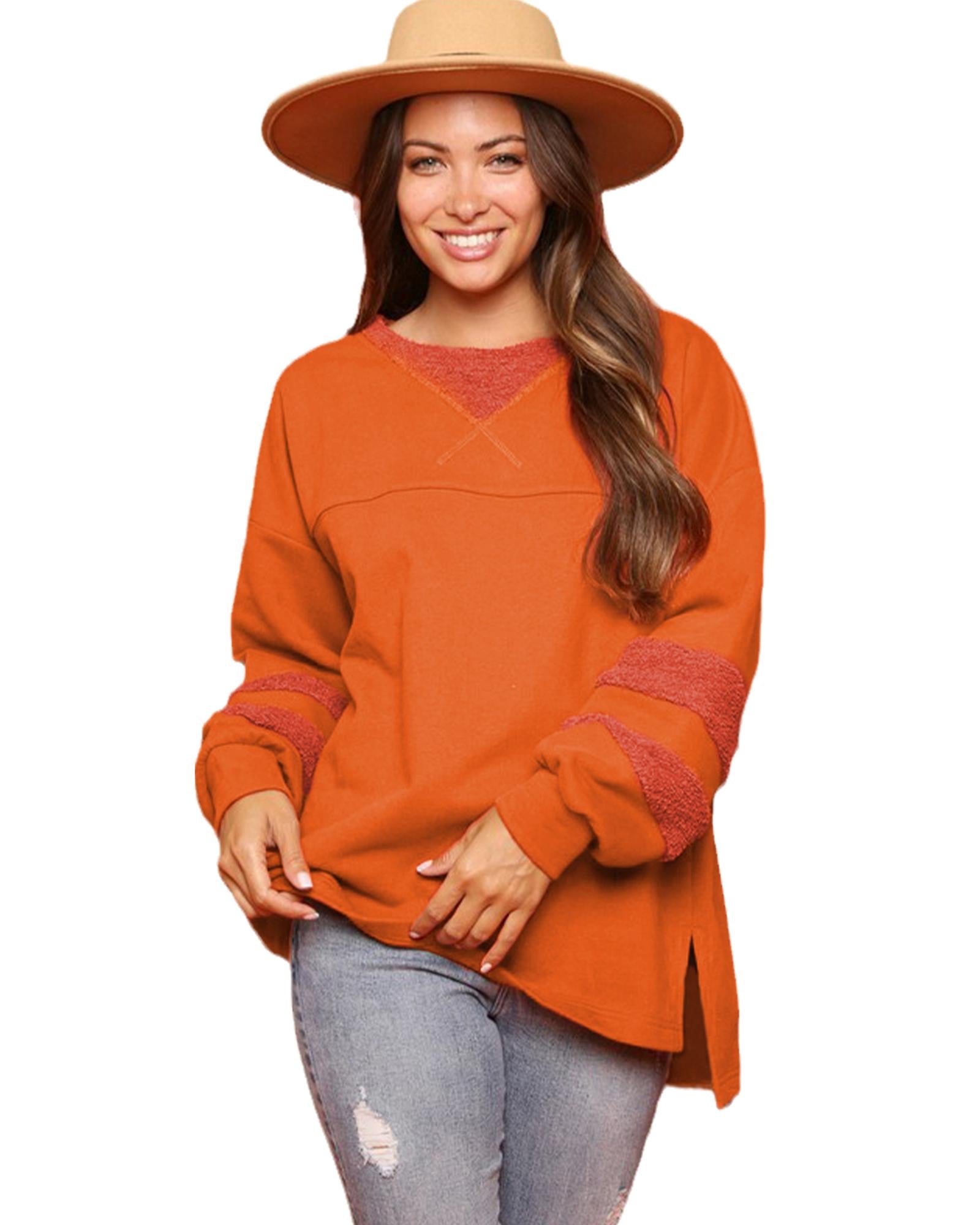 Carrot Fleece Patchwork Side Slits High Low Sweatshirt - L