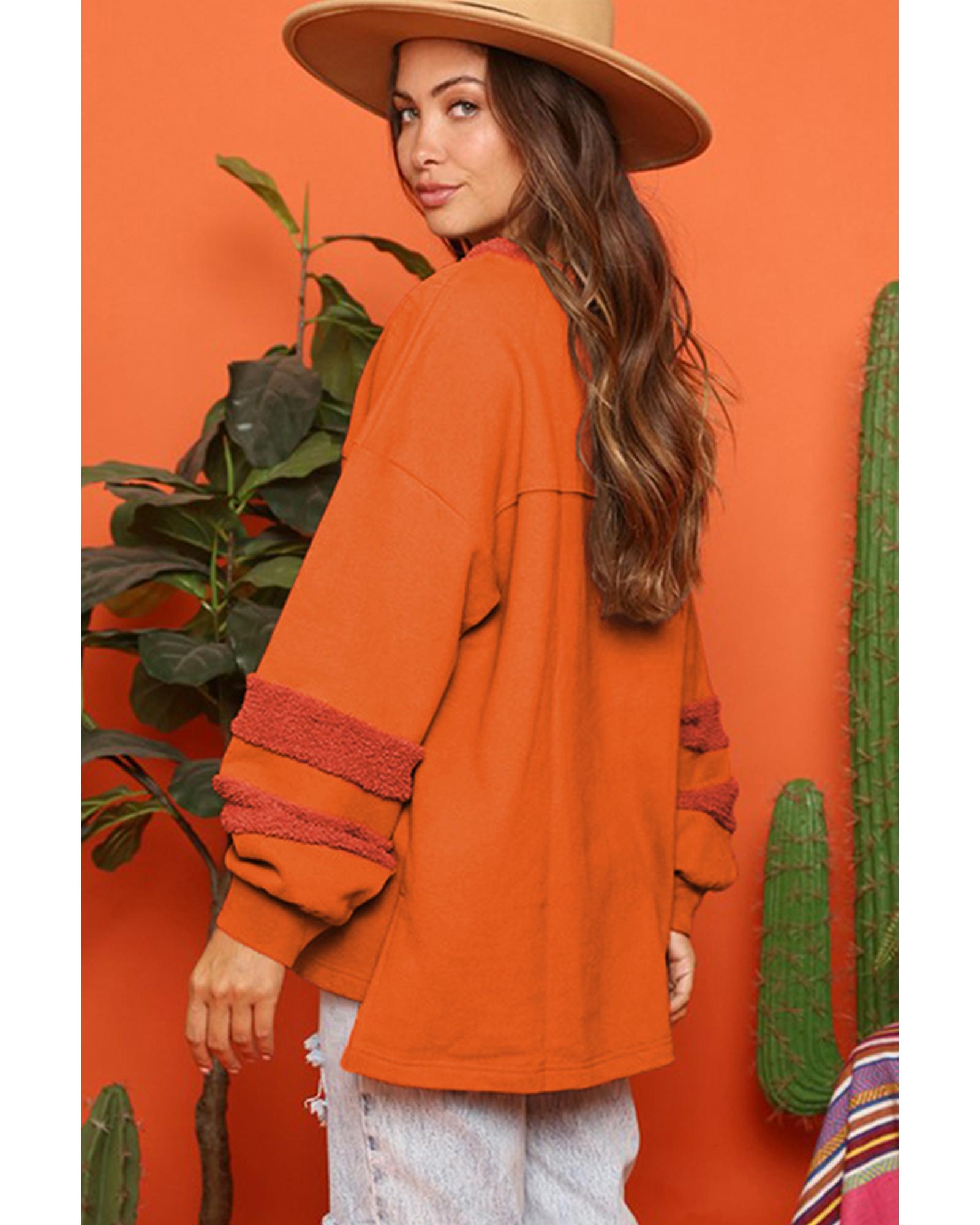 Carrot Fleece Patchwork Side Slits High Low Sweatshirt - S