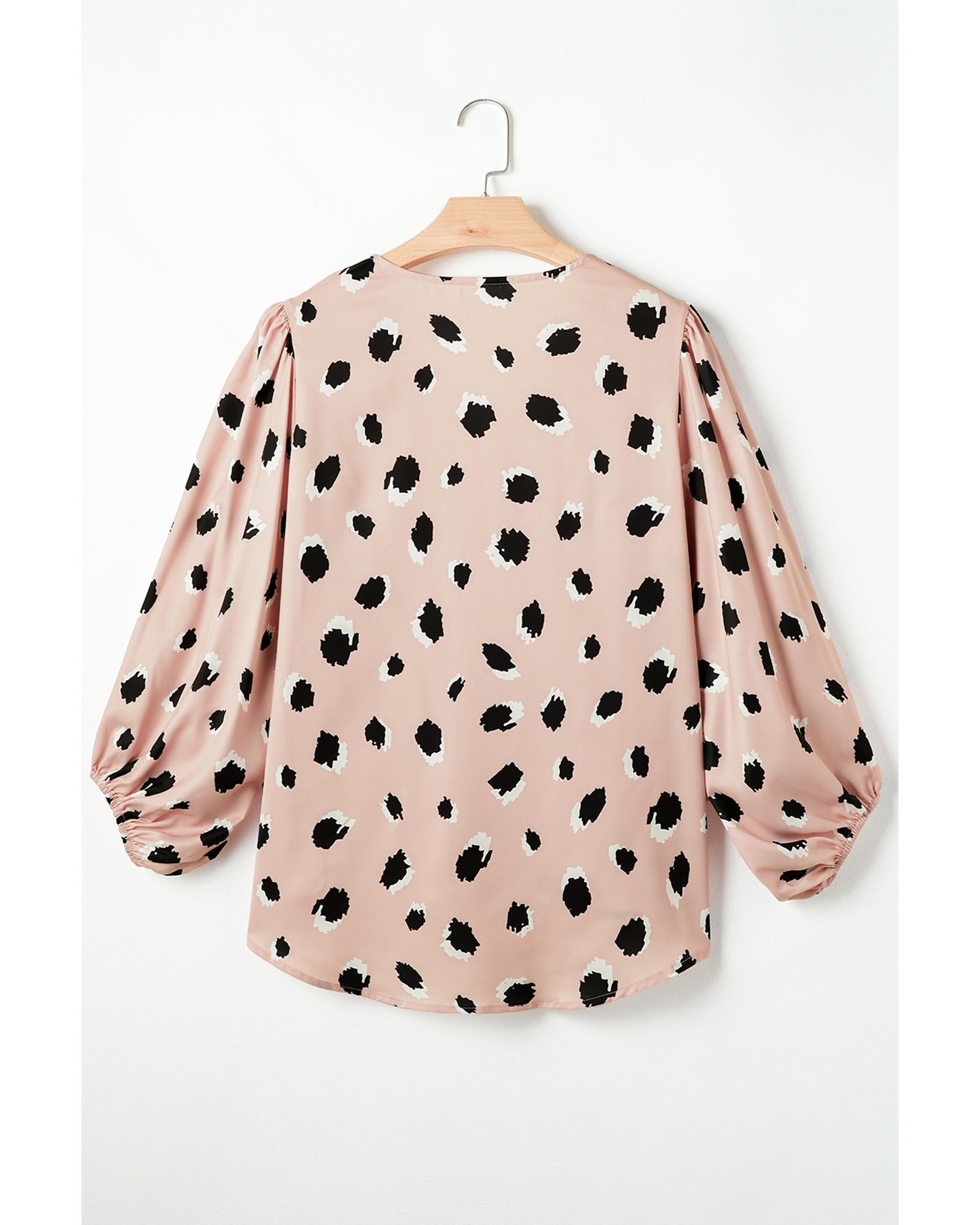 Khaki Classic Leopard V Neck Bracelet Sleeve Blouse - M