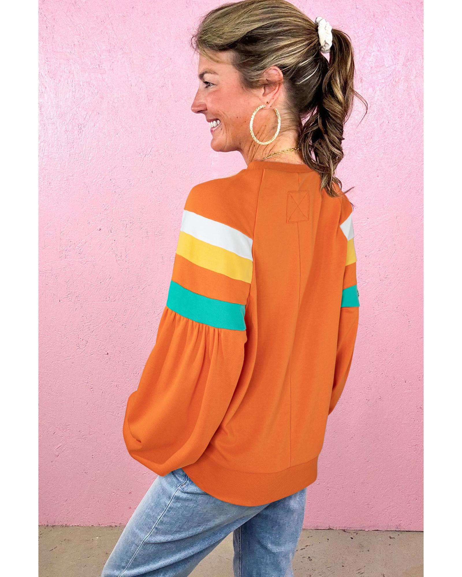 Flamingo Color Block Sleeve Exposed Seam Raglan Sweatshirt - L