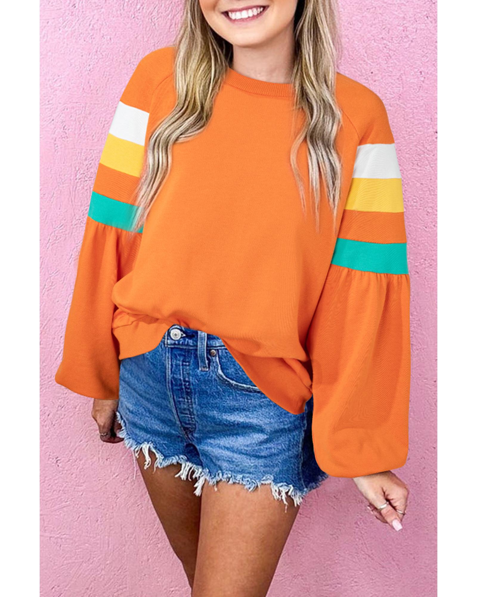 Flamingo Color Block Sleeve Exposed Seam Raglan Sweatshirt - S