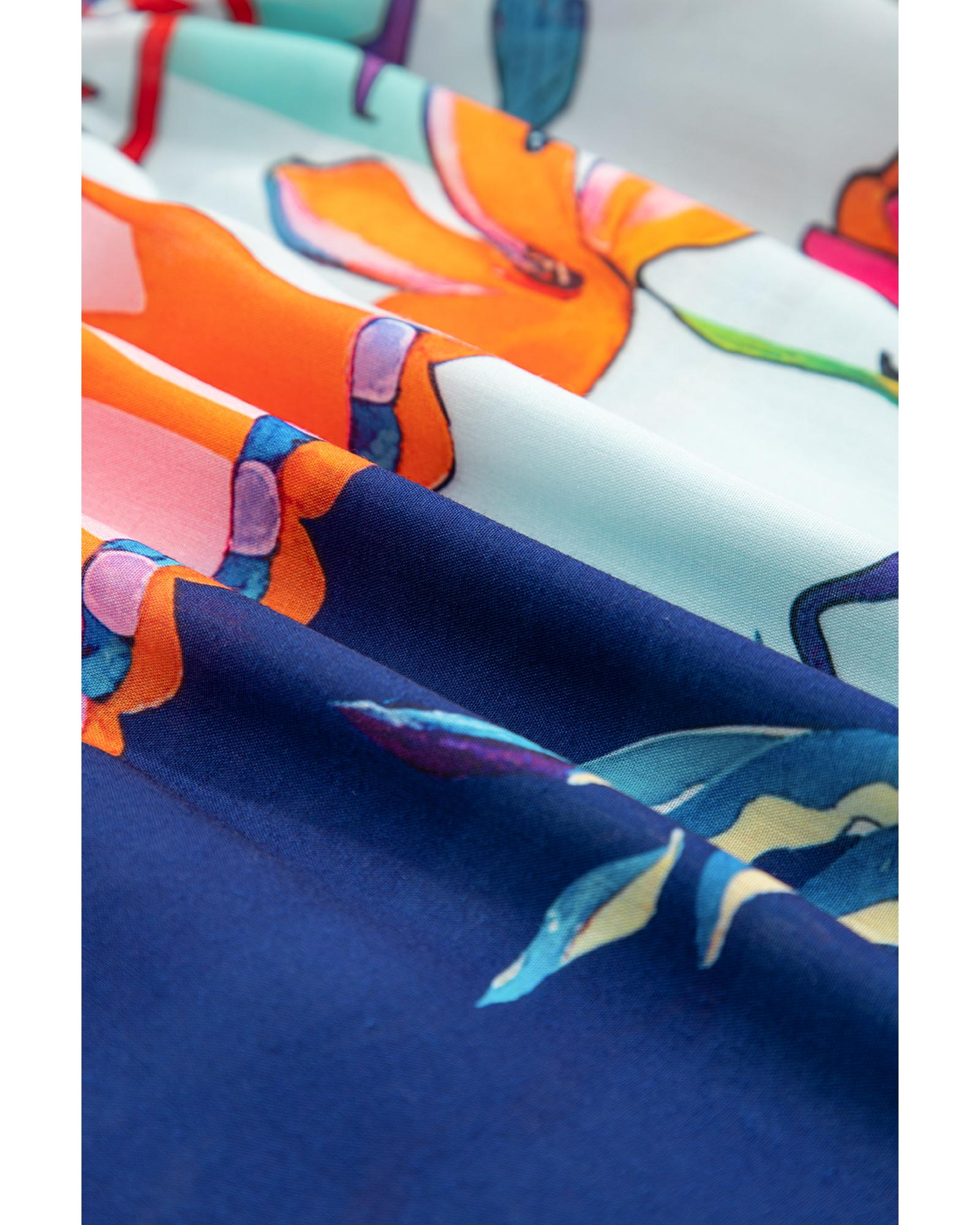 Sky Blue Tropical Printed Square Neck Flutter Sleeve Babydoll Blouse - XL