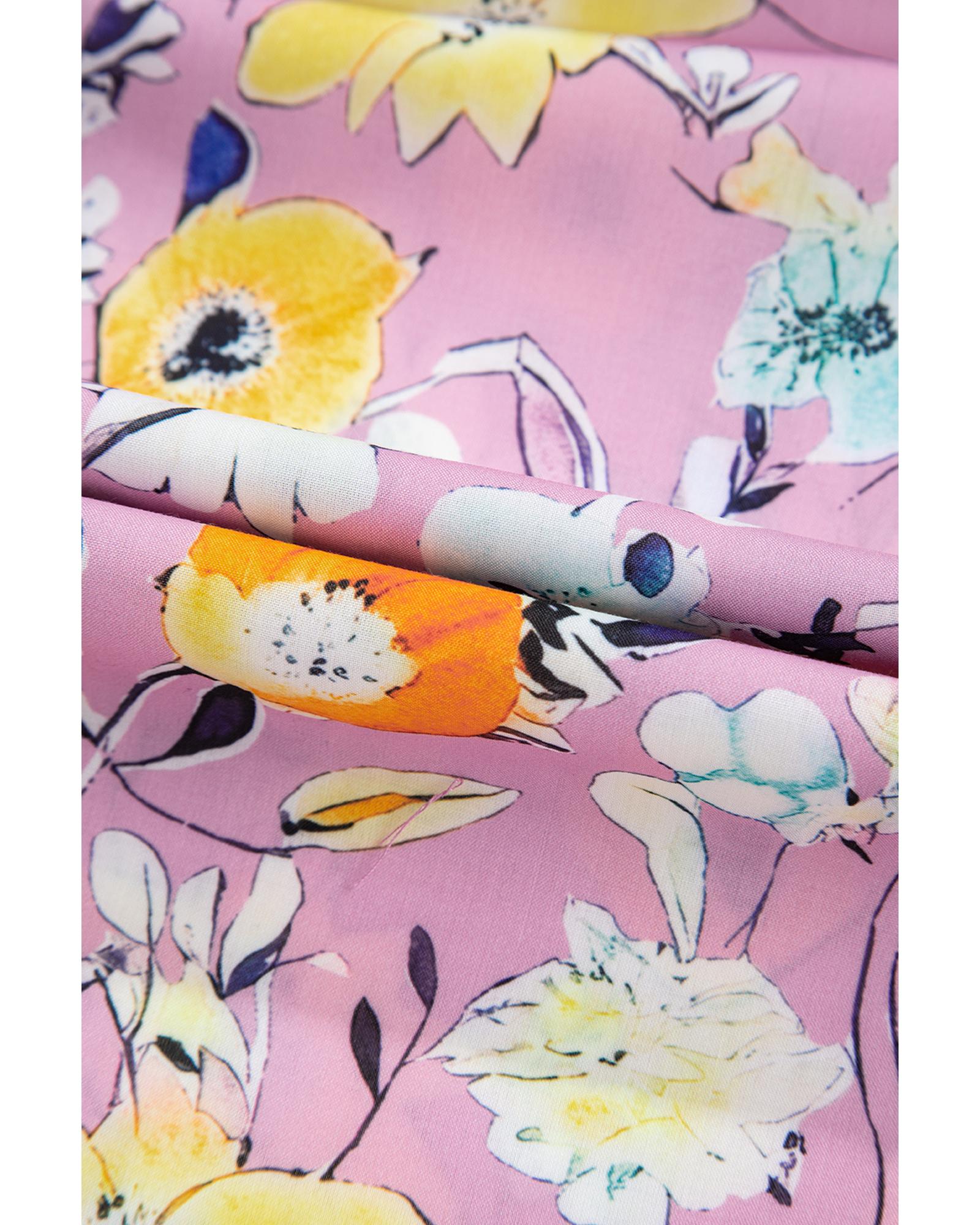 Pink Flutter Sleeve V Neck Floral Top - L